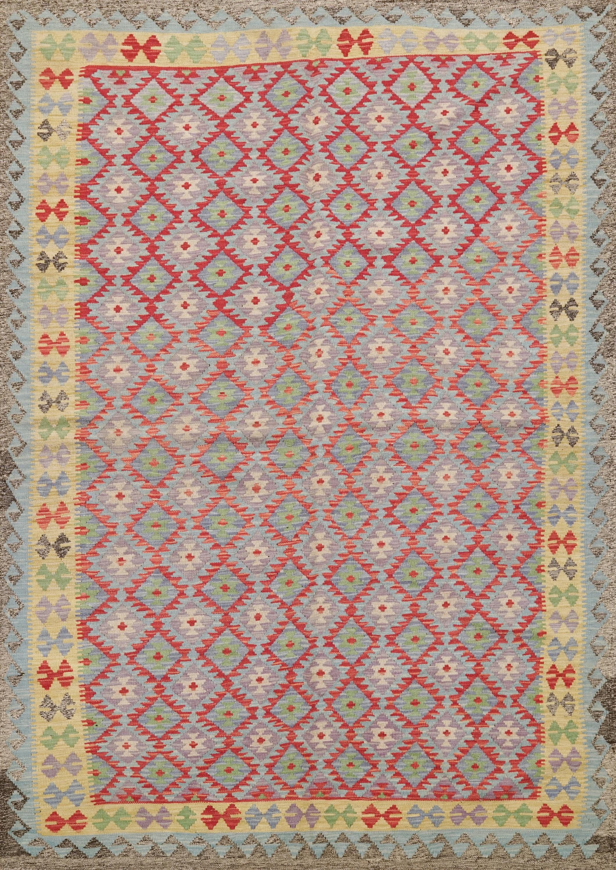 6x9 Ft Red Maimana Kilim Rug - Hand Knotted Afghan Flat Weave