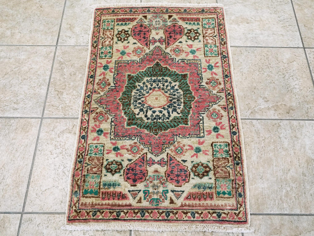 2x3 Ft Pink & Beige Mamluk Rug - Oriental Accent Rug