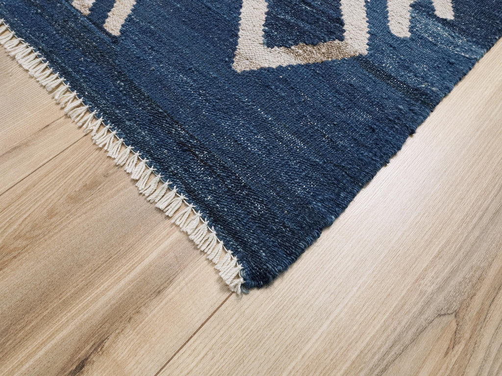 8x10 Ft Blue Kilim Rug - Handmade Afghan Flat Weave