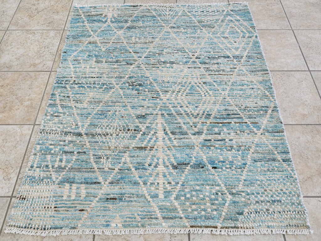 4x4 Ft Blue Moroccan Rug - Hand Knotted Wool Rug