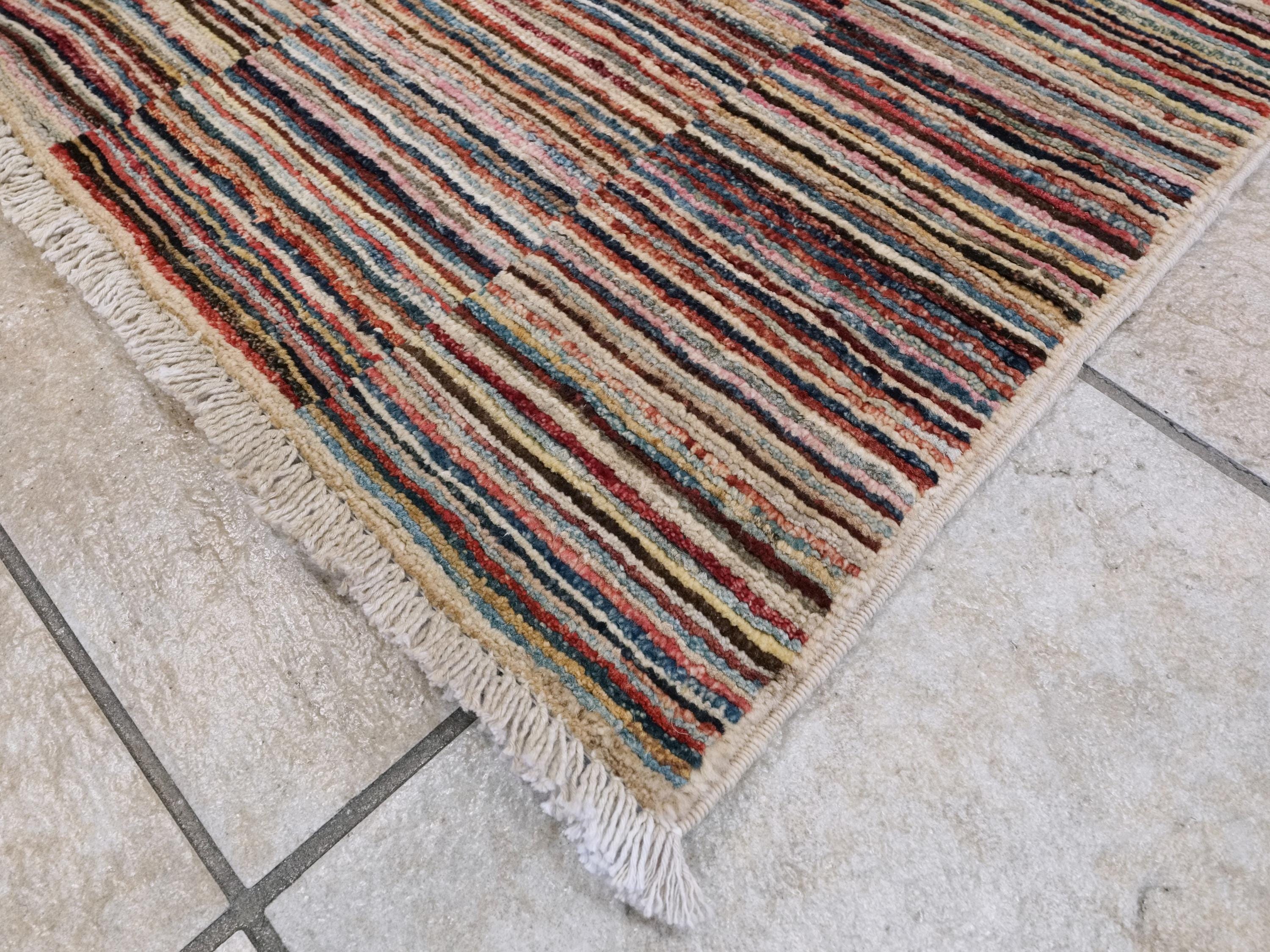 6x9 Ft Gabbeh Rug - Afghan Wool Area Rug - Striped Design