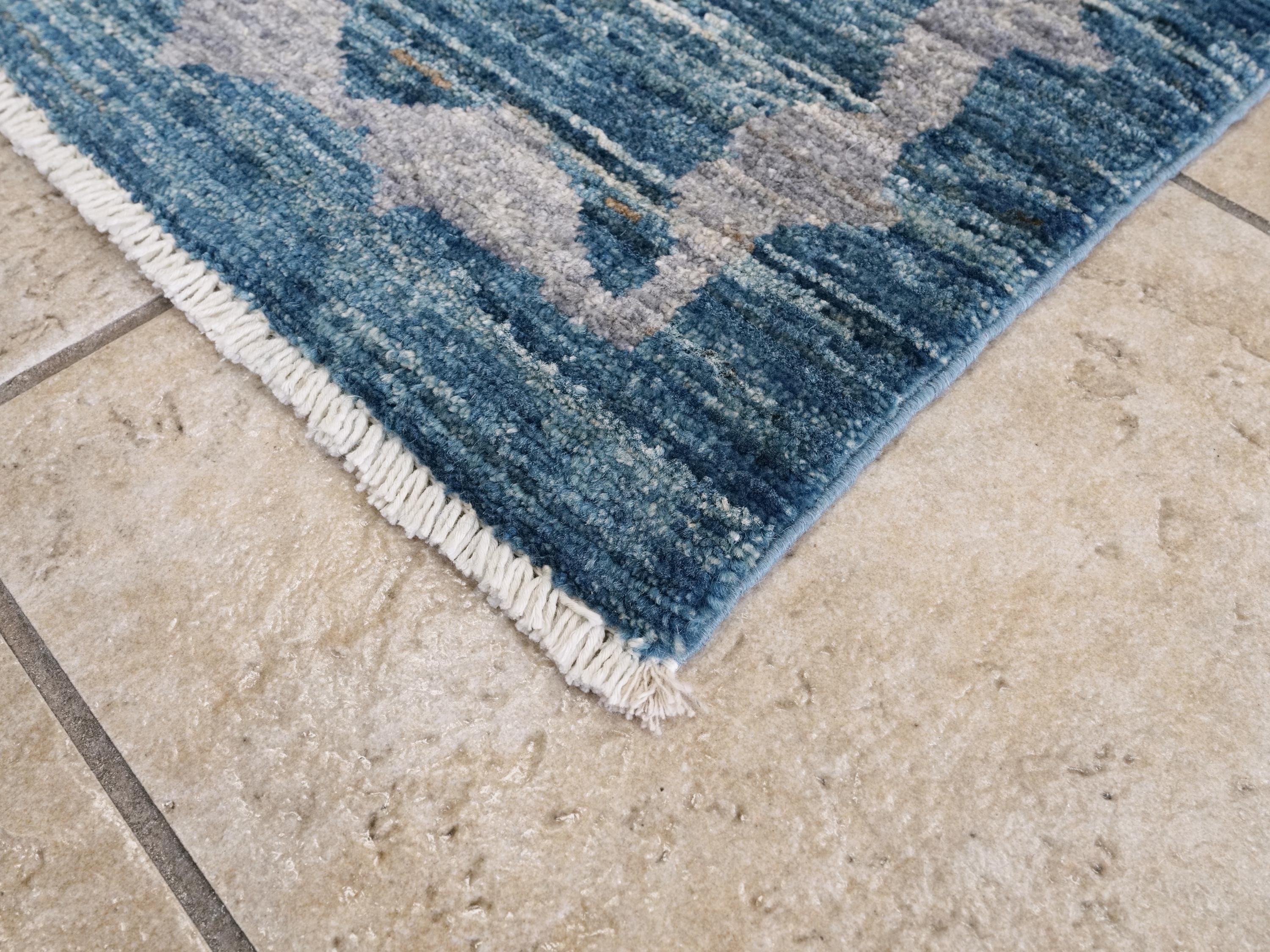 6x9 Ft Blue Fish Rug - Handmade Afghan Wool Rug