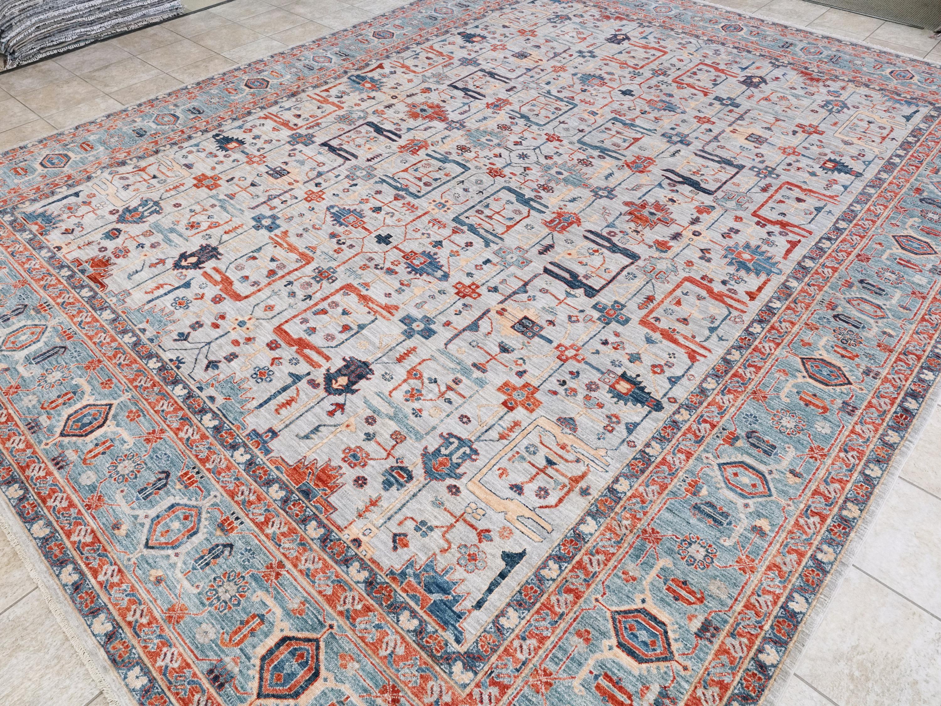 12x15 Ft Gray Heriz Rug - Handmade Afghan Area Rug - Oversize