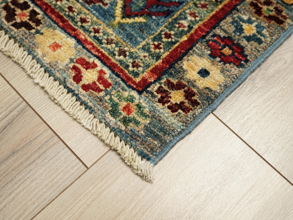 2x3 Ft Handmade Blue Heriz Rug - Afghan Oriental Rug