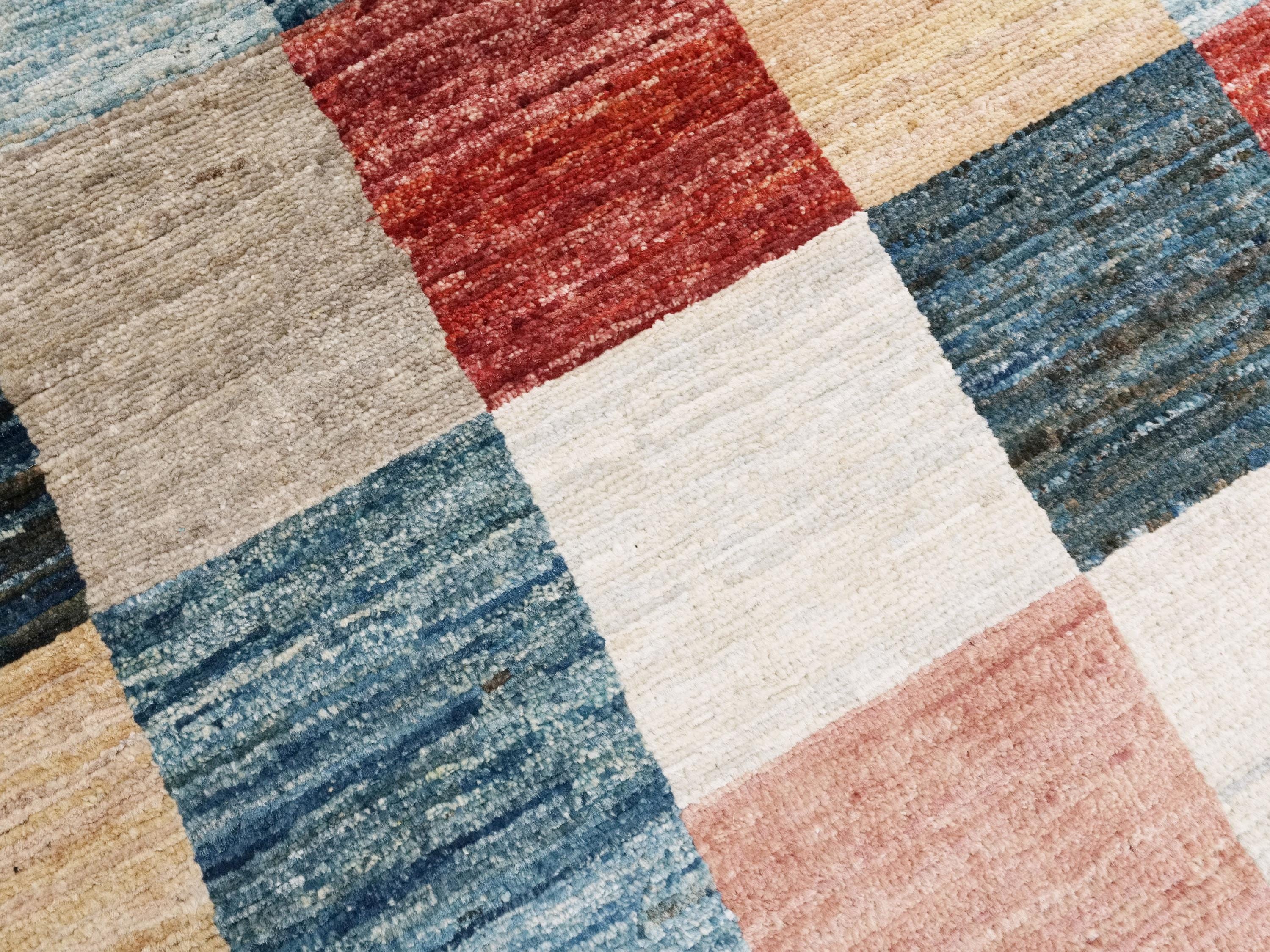 7x10 Multicolor Gabbeh Rug - Afghan Wool Area Rug - Geometric Design