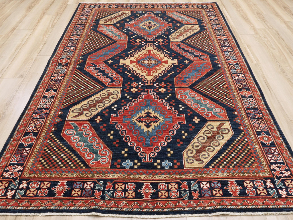 6x9 Ft Blue Heriz Rug - Hand Knotted Afghan Wool Rug