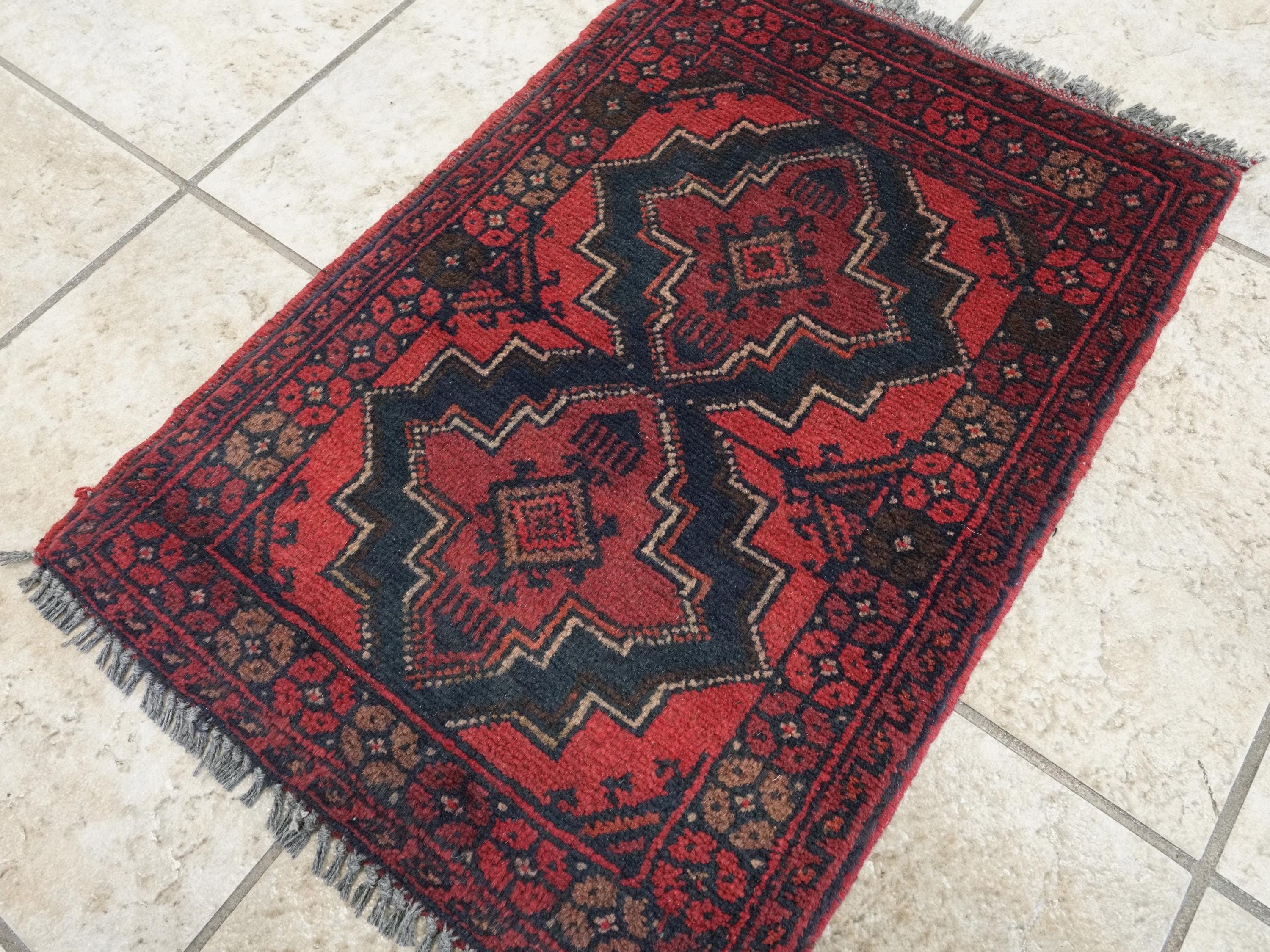 1x2 Ft Red Khal Mohammadi Rug - Hand Knotted Wool Rug - Afghan Tribal Design