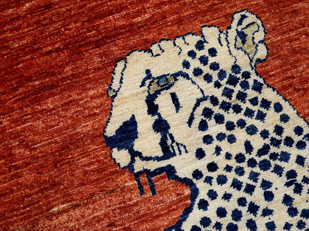 4x6 Ft Red Cheetah Rug - Hand Knotted Oriental Rug