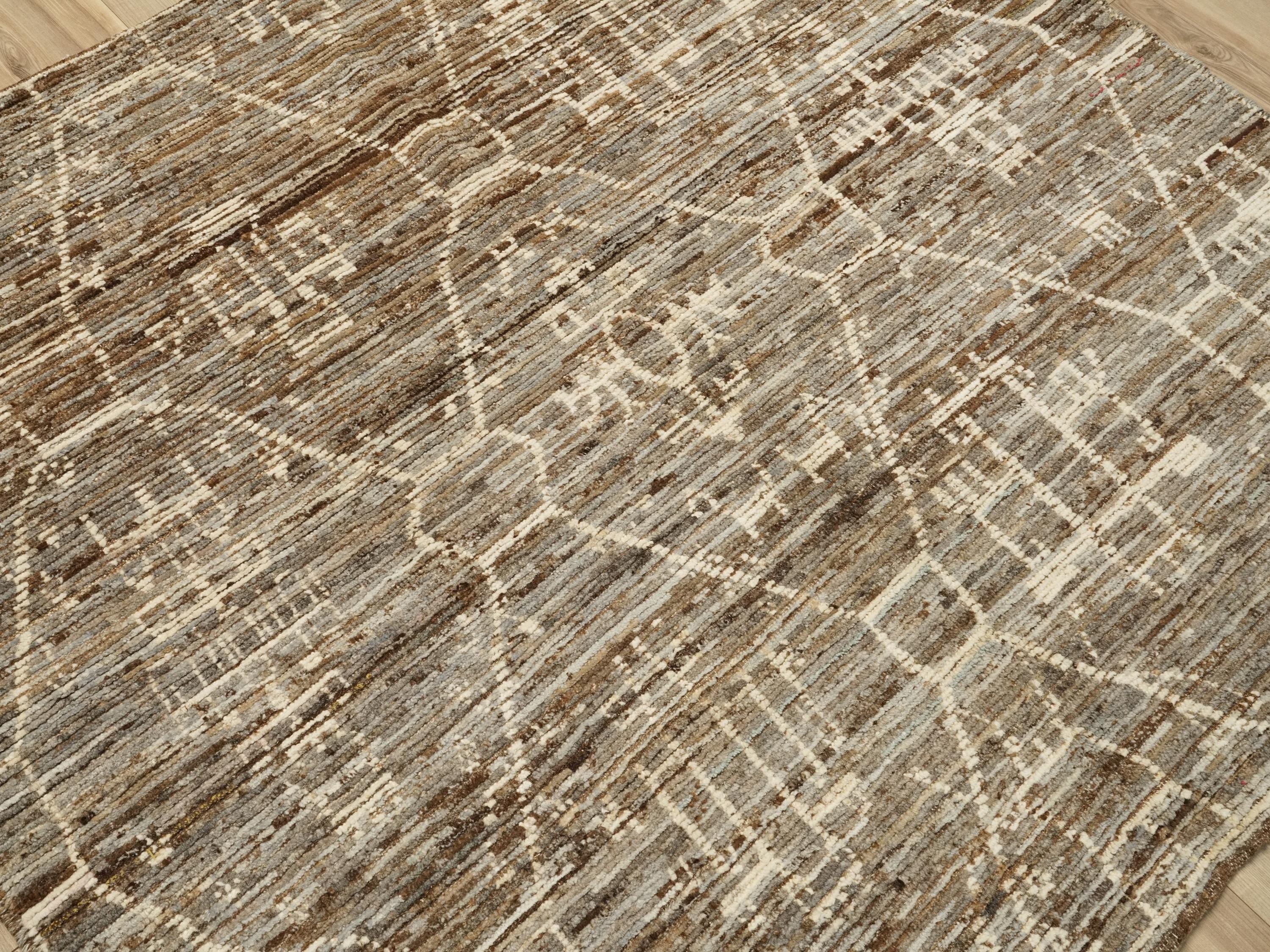 6x6 Ft Brown Moroccan Rug - Afghan Handmade Area Rug