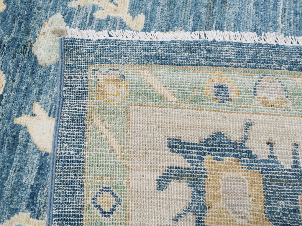 9x12 Ft Hand Knotted Oushak Rug - Blue Handmade Area Rug - Floral Design
