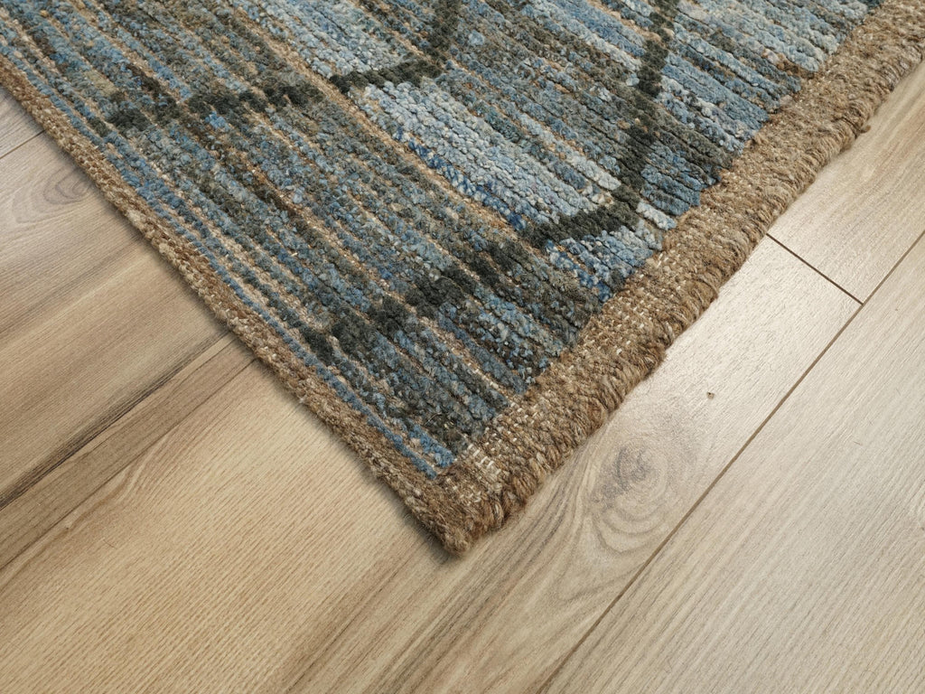 10 Ft Blue Moroccan Runner Rug - Afghan Handmade Wool Rug