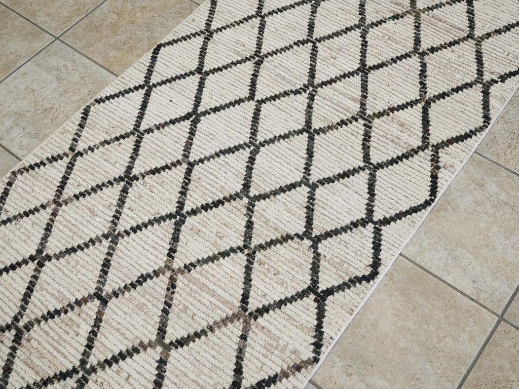 13 Ft Hand Knotted Moroccan Wool Runner Rug - Beige Afghan Rug