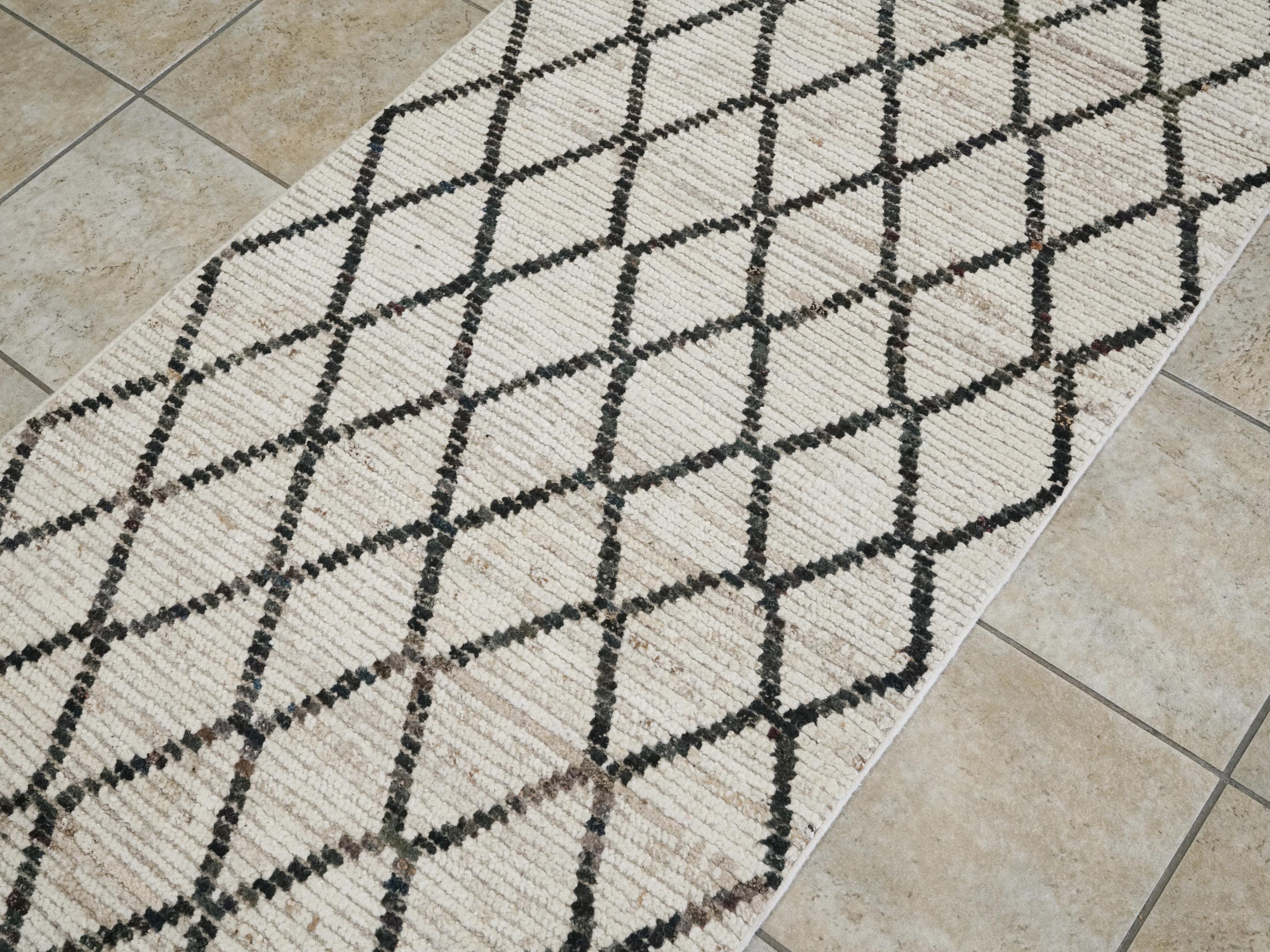 13 Ft Hand Knotted Moroccan Wool Runner Rug - Beige Afghan Rug