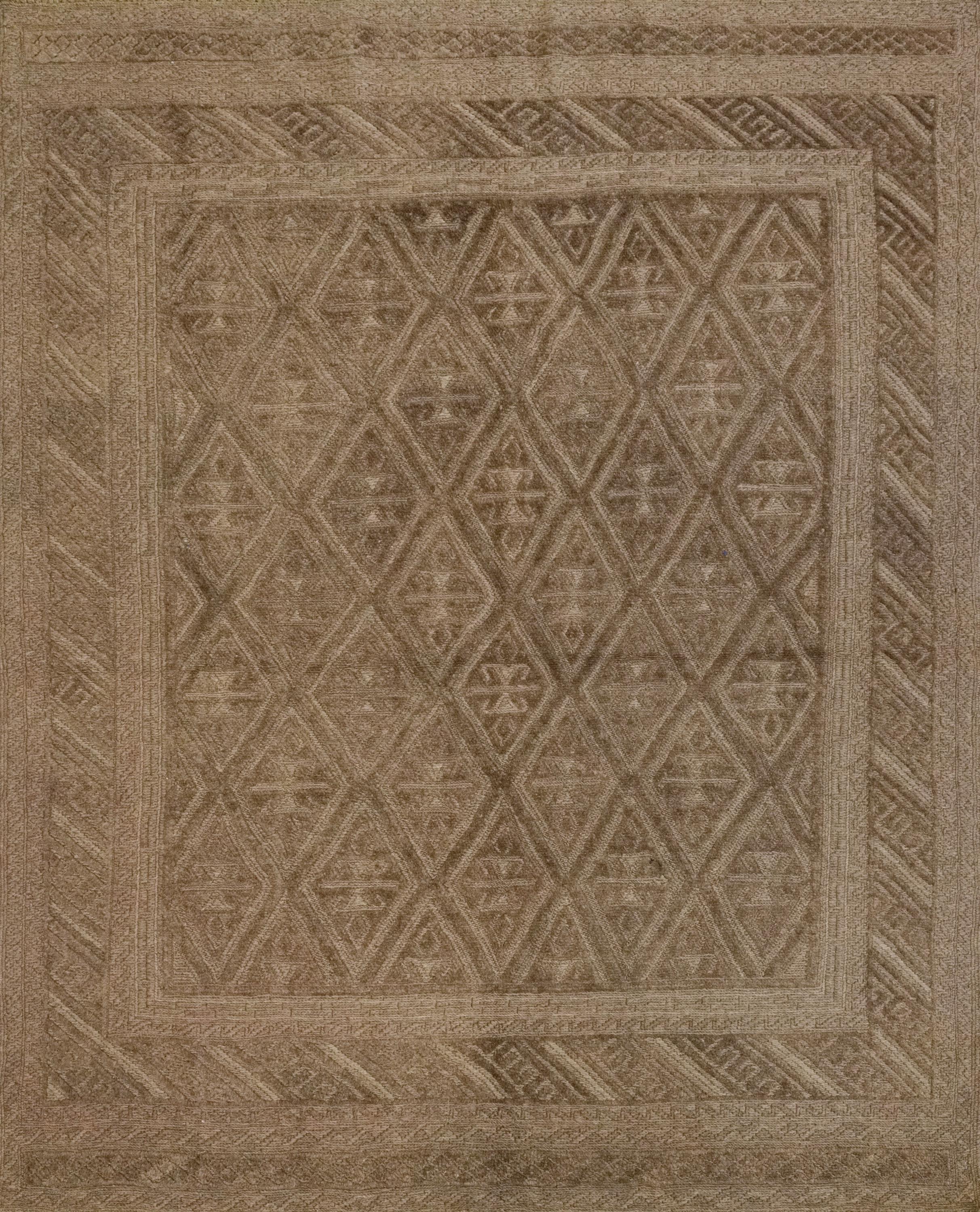 5x6 FT Hand Knotted Wool Kilim Rug - Brown Tribal Flatweave