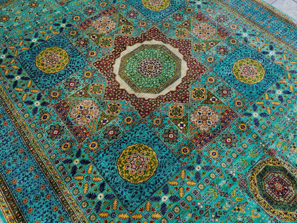 9x12 Ft Green Mamluk Rug - Afghan Oriental Area Rug