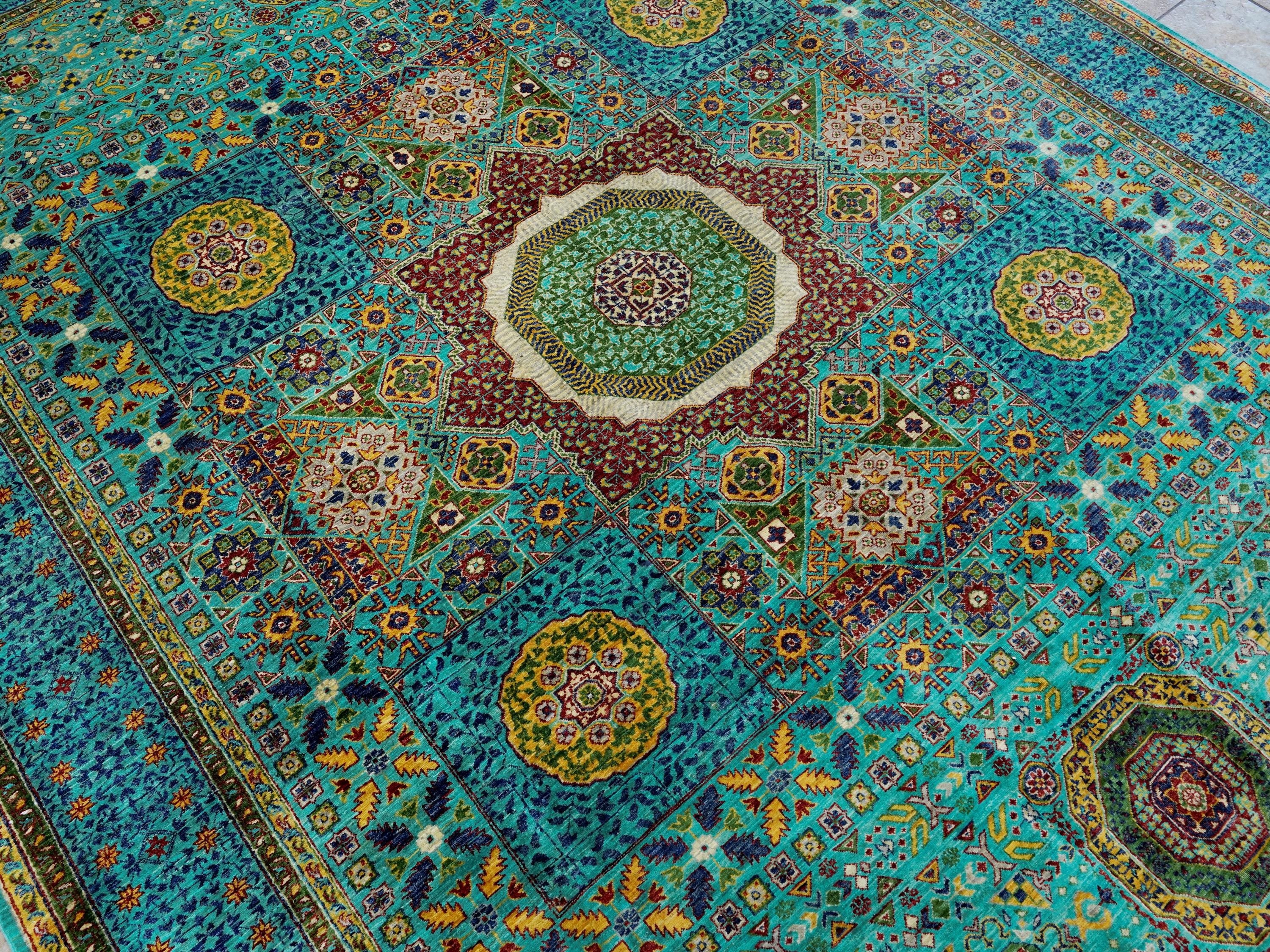 9x12 Ft Green Mamluk Rug - Afghan Oriental Area Rug