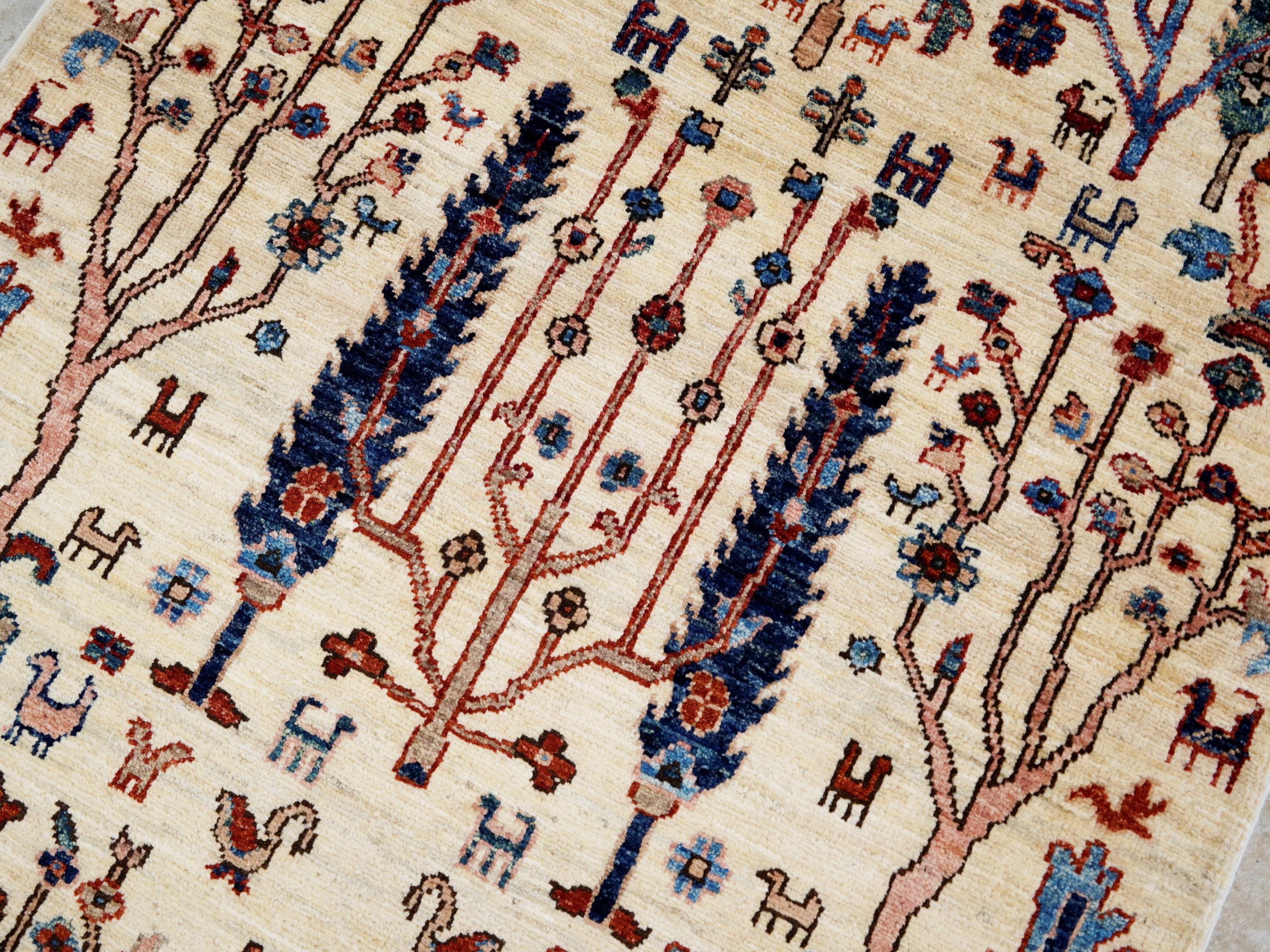 3x5 Ft Beige Serapi Rug - Handmade Afghan Rug - Floral Design
