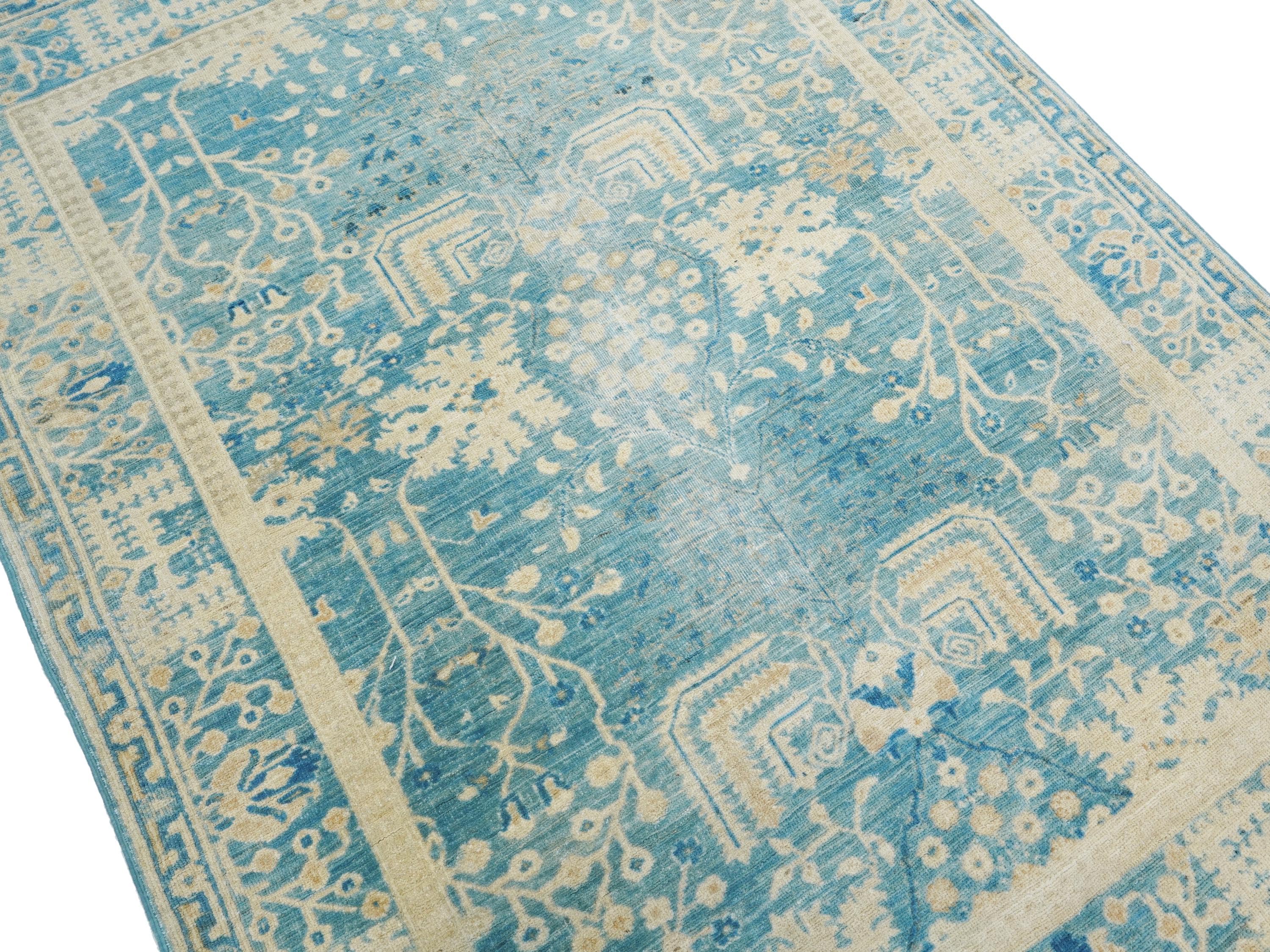 5x6 Ft Blue Serapi Rug - Hand Knotted Oriental Antique Rug - Persian Style
