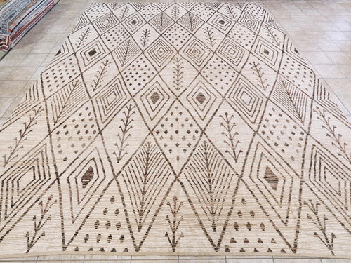 13x16 Ft Beige Moroccan Rug - Afghan Wool Area Rug - Oversize
