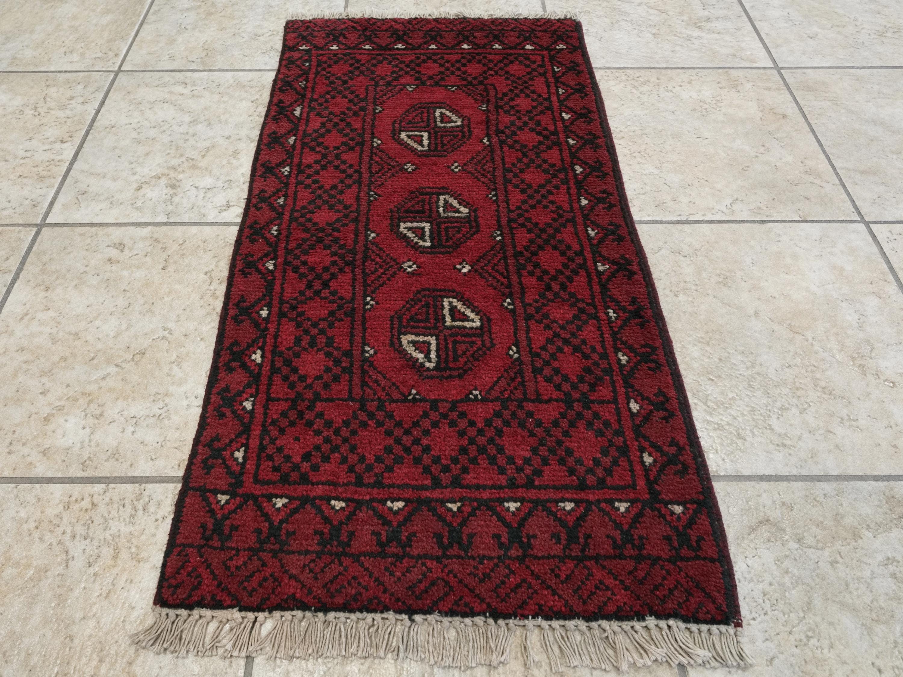2x3 Ft Red Khal Mohammadi Rug - Hand Knotted Turkmen Wool Doormat