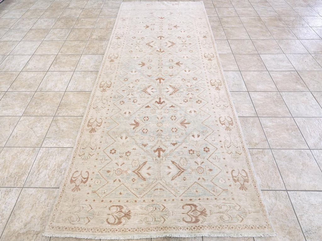 5x12 Ft White Serapi Runner Rug - Afghan Handmade Wool Hallway Rug