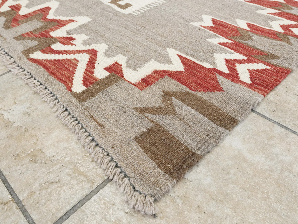 8x9 Ft Red Navajo Rug - Traditional Flat Weave - Tribal Design