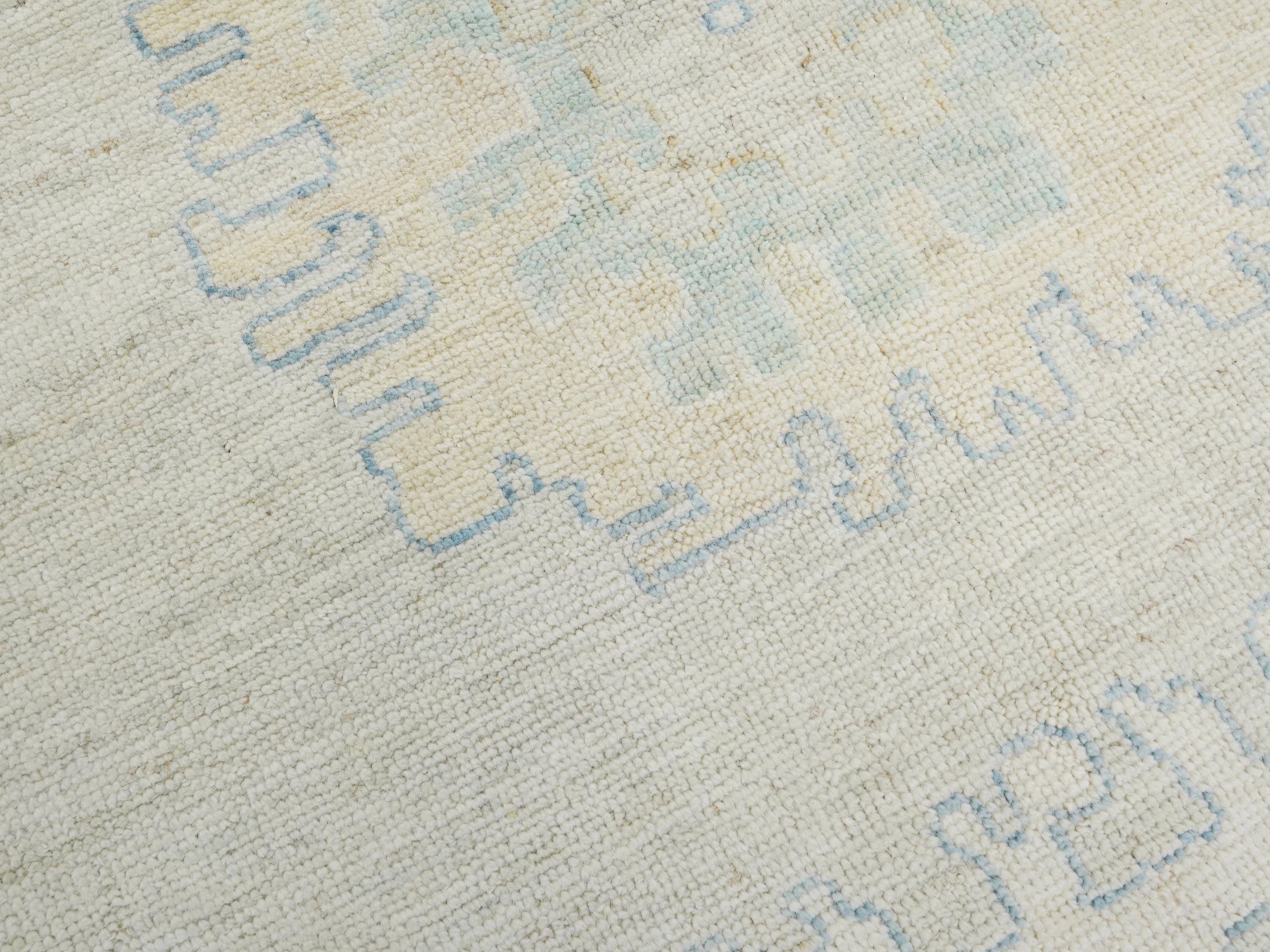 10x14 Ft Blue Oushak Rug - Hand Knotted Afghan Rug - Turkish Floral Design