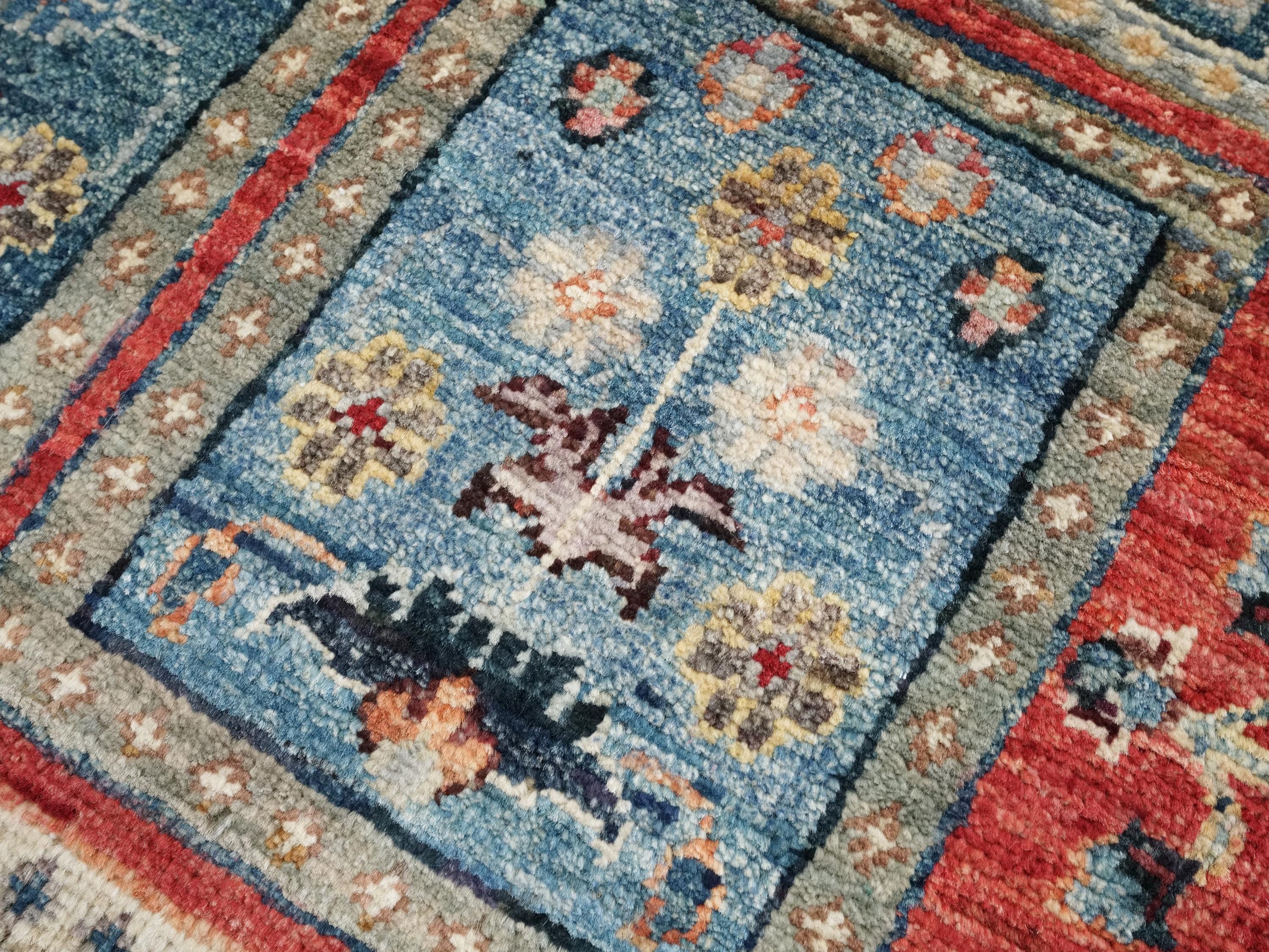 2x3 Ft Hand Knotted Red Heriz Rug - Afghan Wool Accent Rug