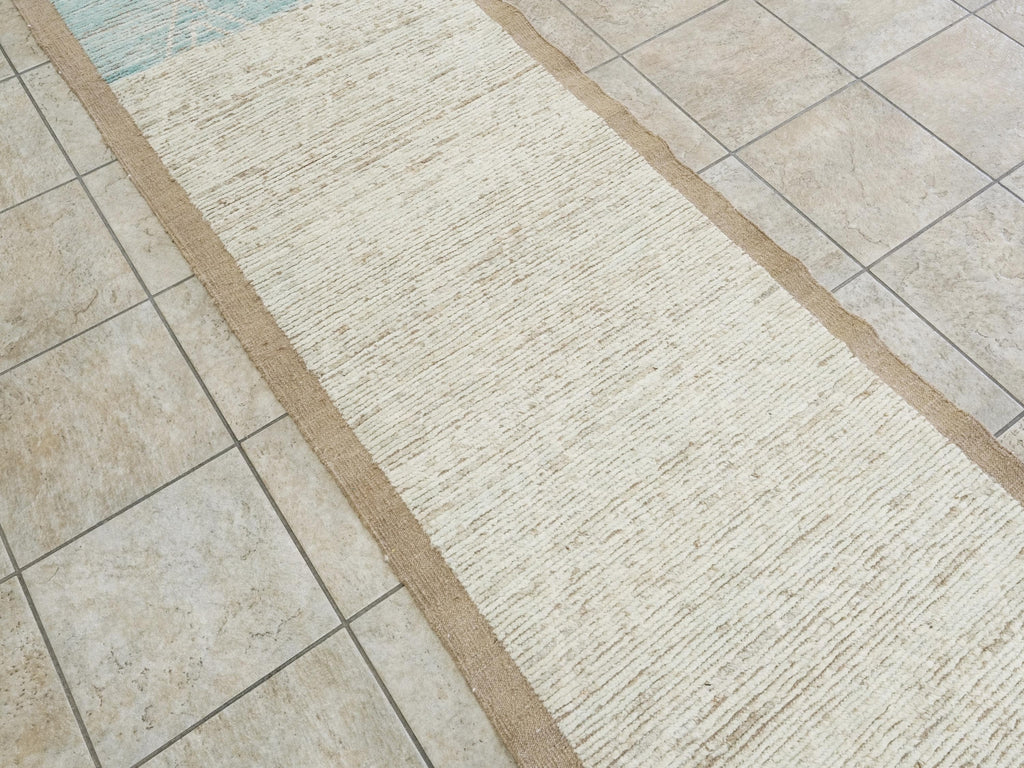 10 Ft Blue Moroccan Wool Runner Rug - Hand Knotted Hallway Rug