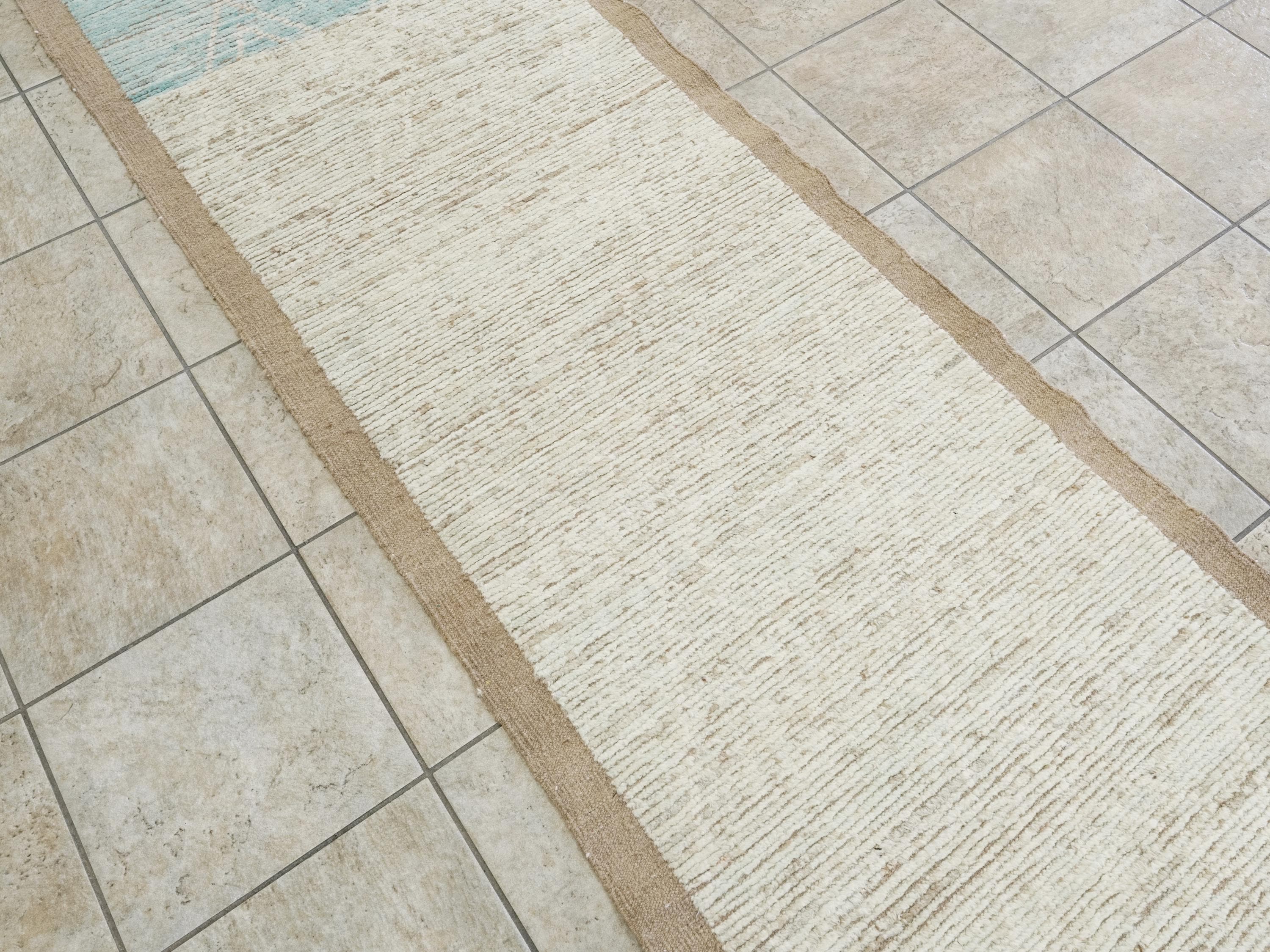 10 Ft Blue Moroccan Wool Runner Rug - Hand Knotted Hallway Rug