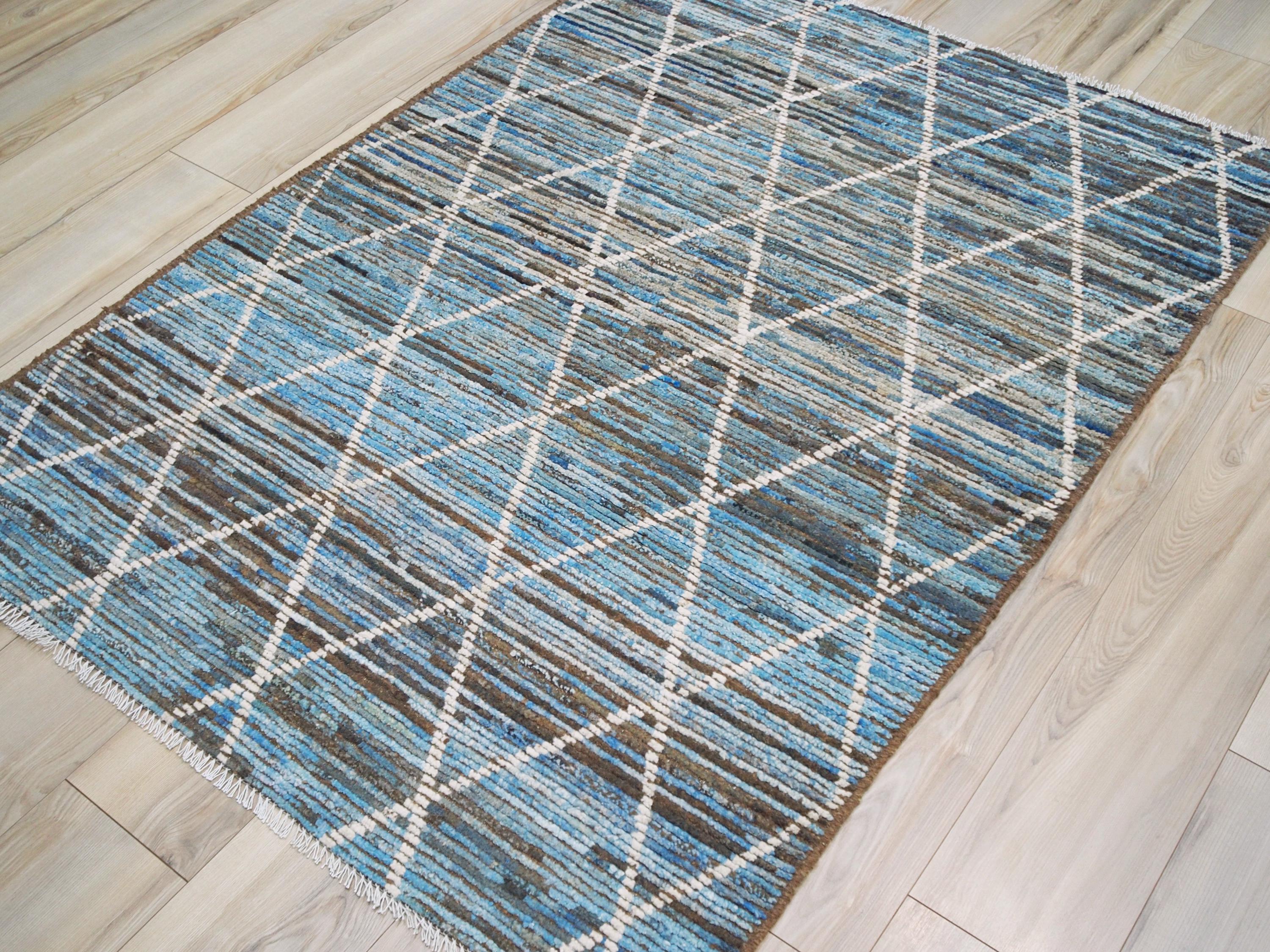 4x6 Ft Hand Knotted Blue Moroccan Rug - Small Wool Rug