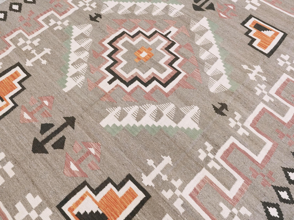 8x10 Ft Red & Green Navajo Rug - Flat Weave Tribal Rug