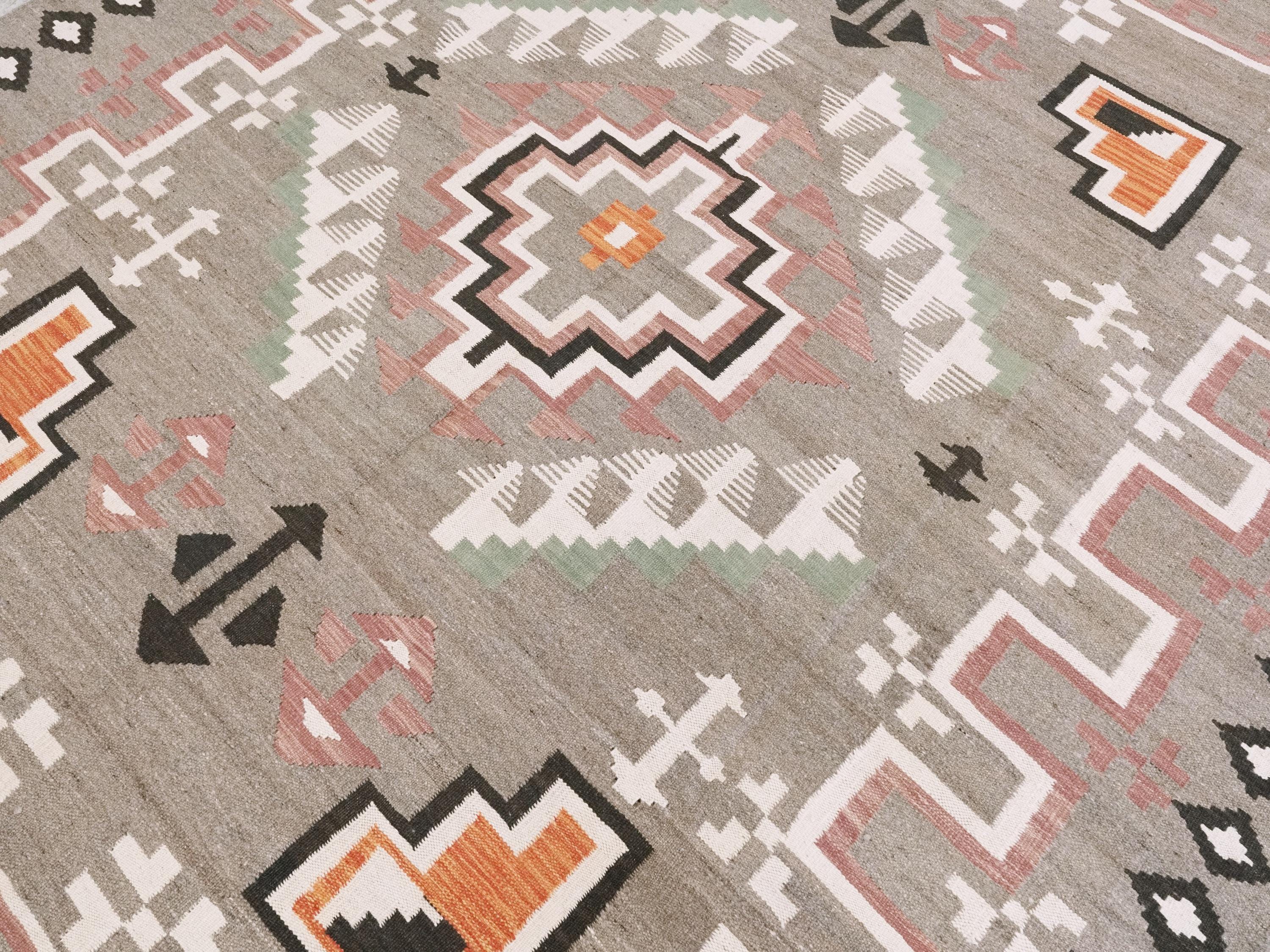 8x10 Ft Red & Green Navajo Rug - Flat Weave Tribal Rug