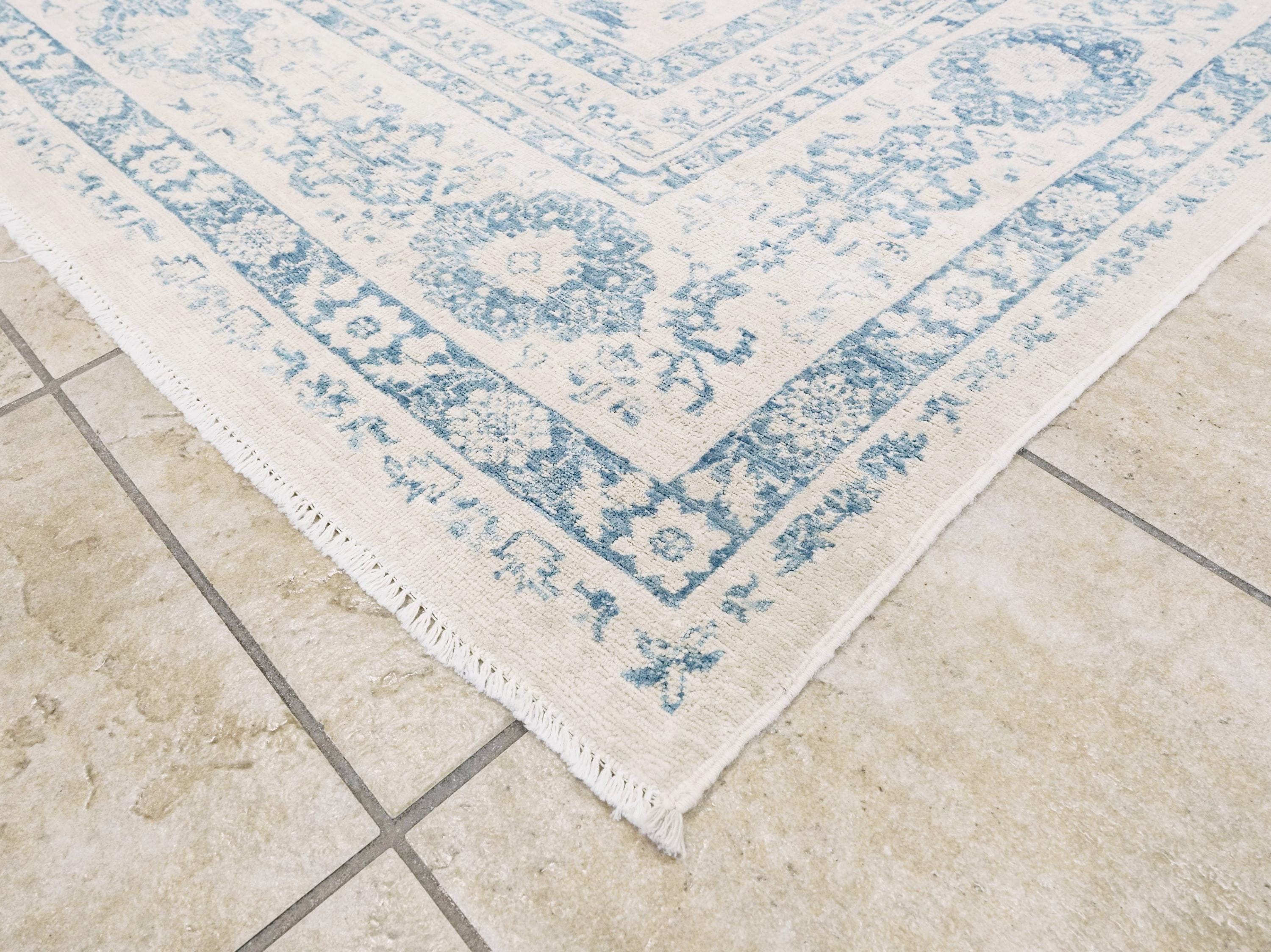 8x10 Ft Vintage Blue Serapi Rug - Hand Knotted Afghan Rug