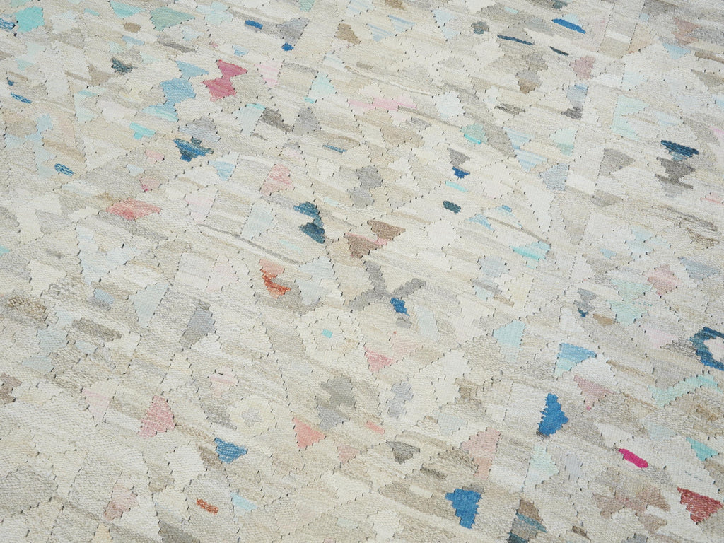 8x10 Ft Beige Kilim Rug - Flat Weave Area Rug - Modern Design