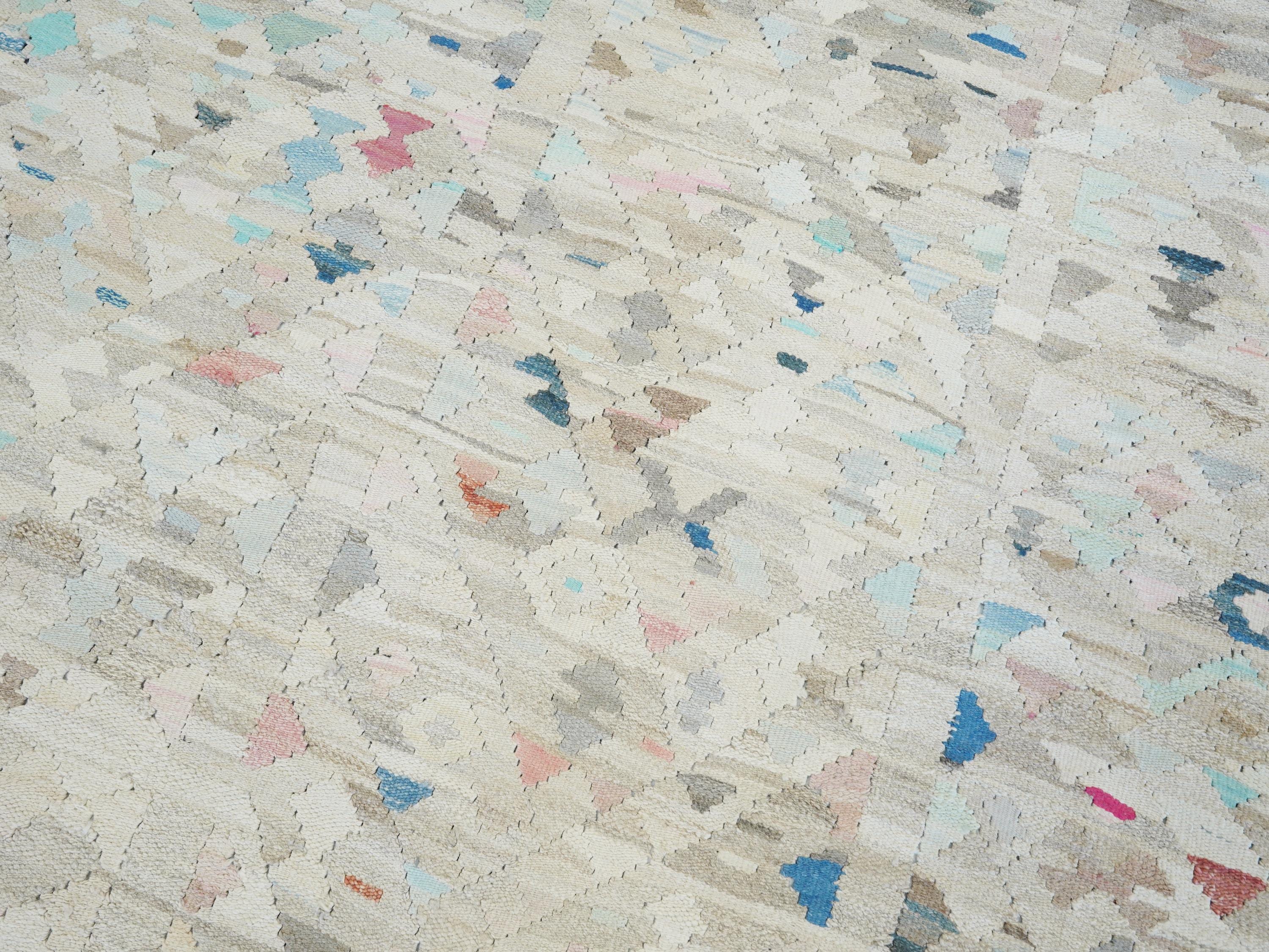 8x10 Ft Beige Kilim Rug - Flat Weave Area Rug - Modern Design