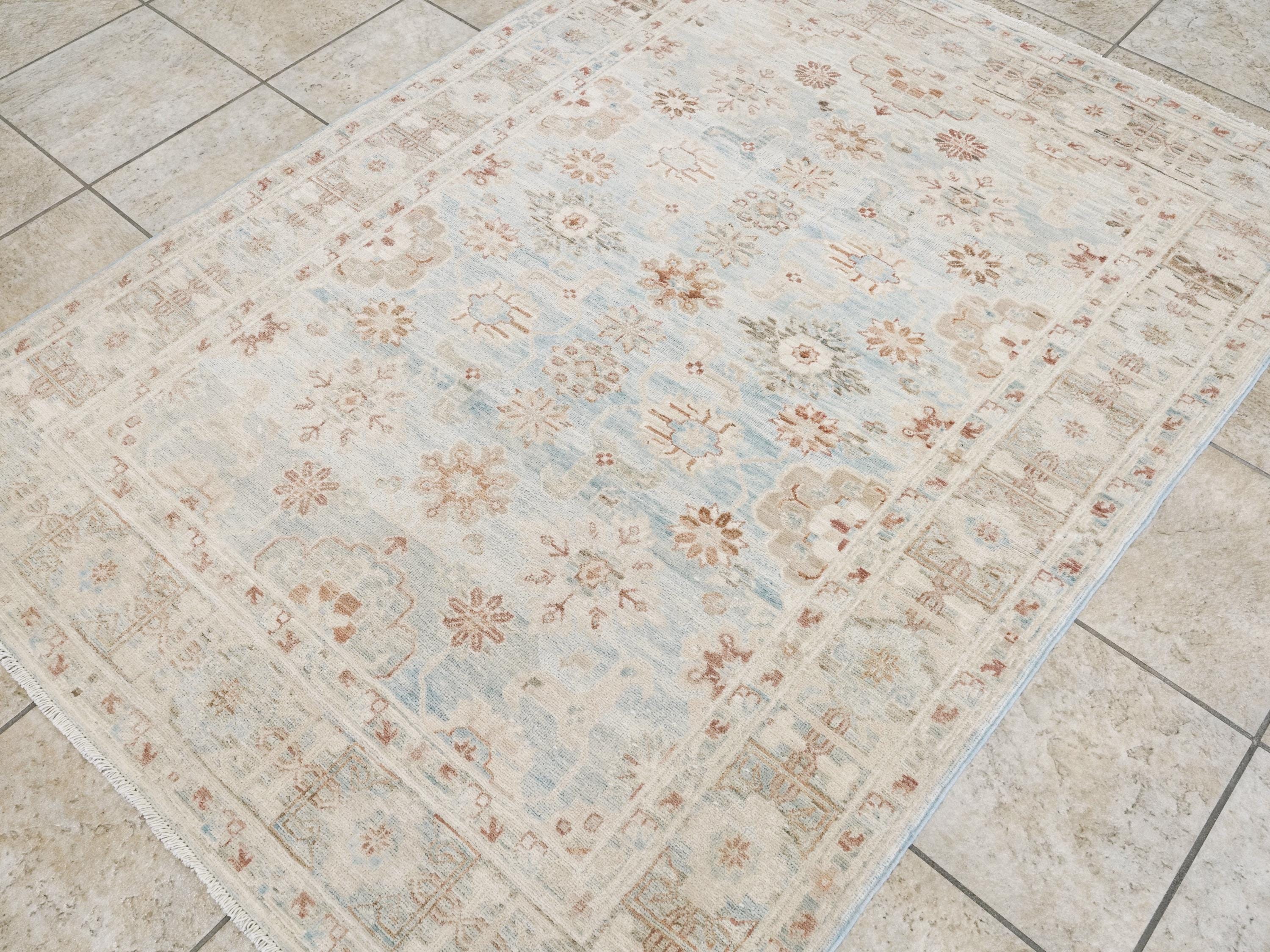 4x6 Ft Light Blue Serapi Rug - Afghan Handmade Oriental Rug