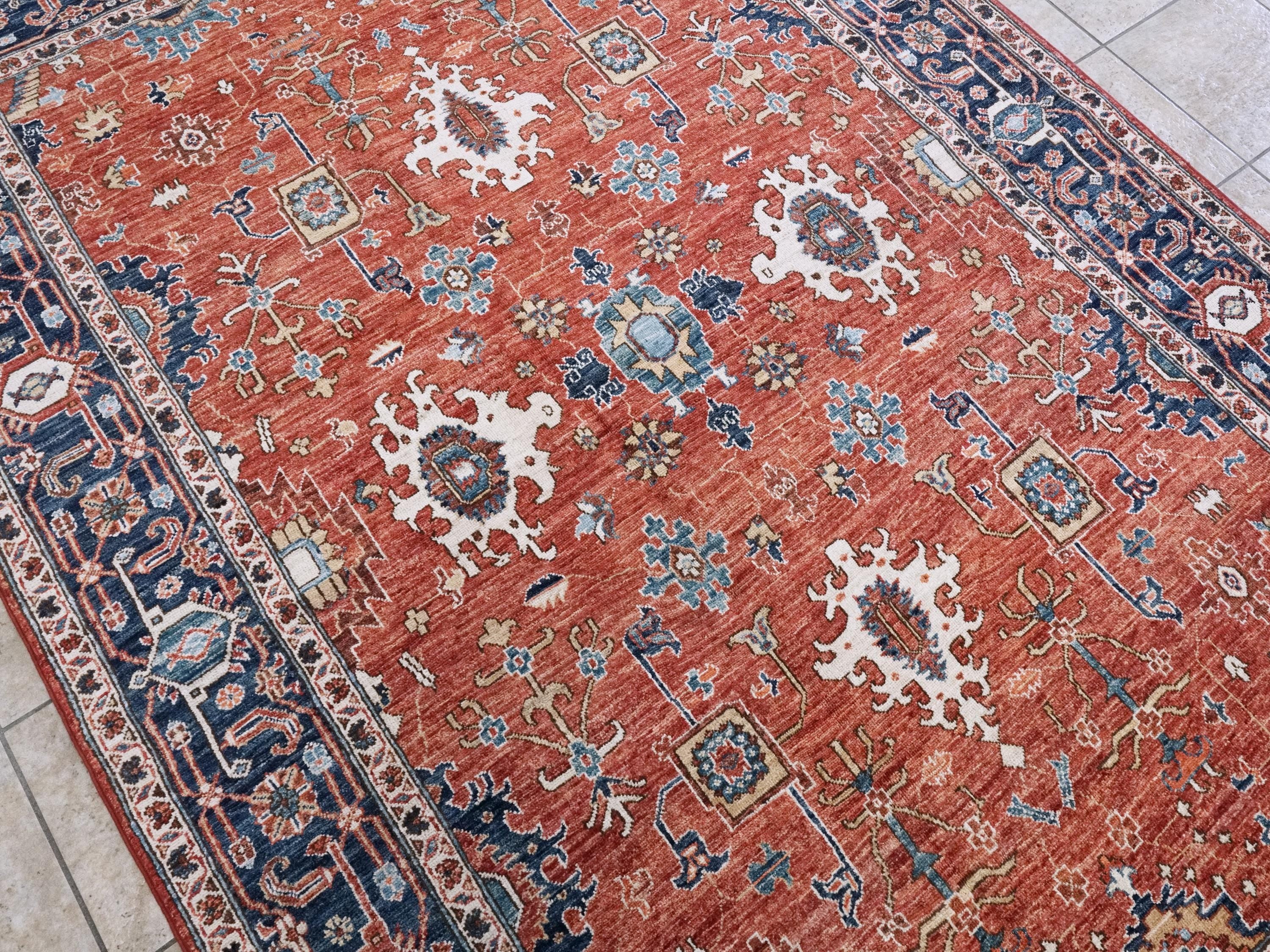 6x9 Ft Red & Blue Serapi Rug - Oriental Area Rug - Persian Design