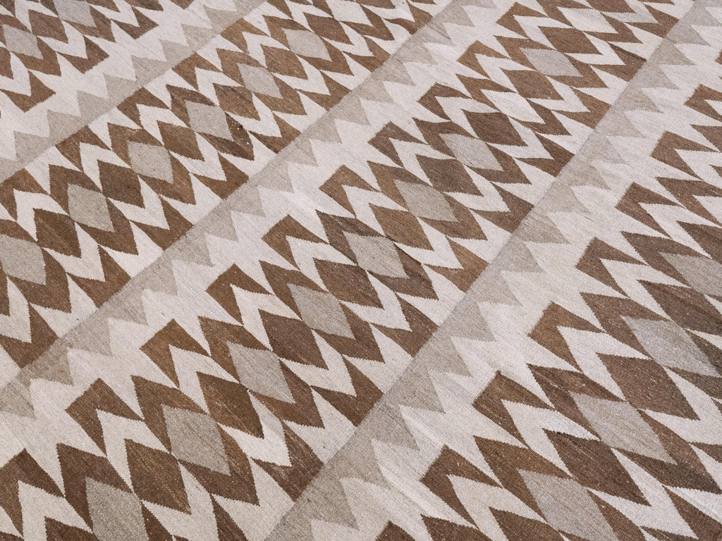 8x10 Ft Brown & Beige Kilim Rug - Flat Weave Area Rug - Geometric Design