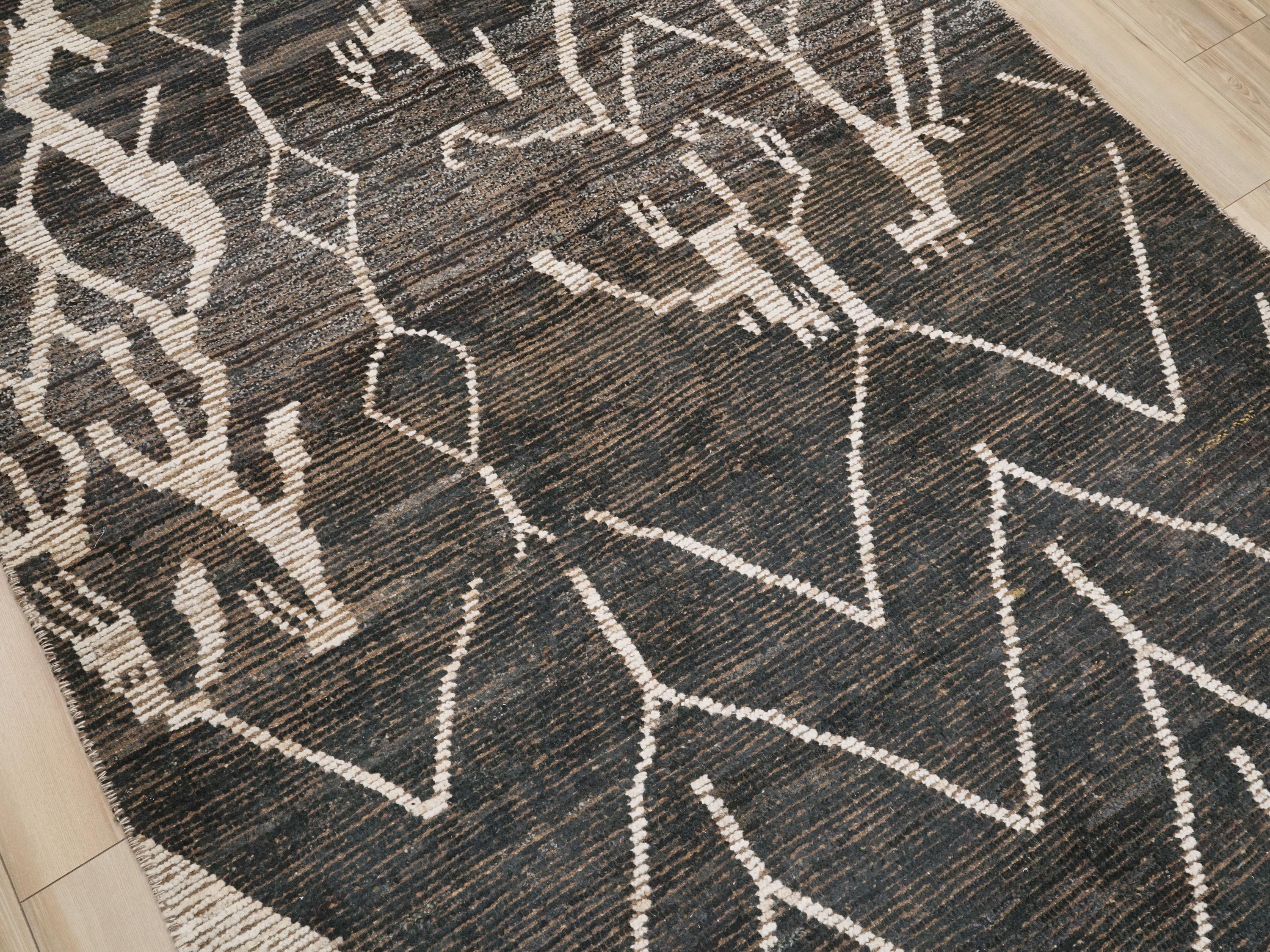 6x8 Ft Black Moroccan Rug - Handmade Tribal Rug