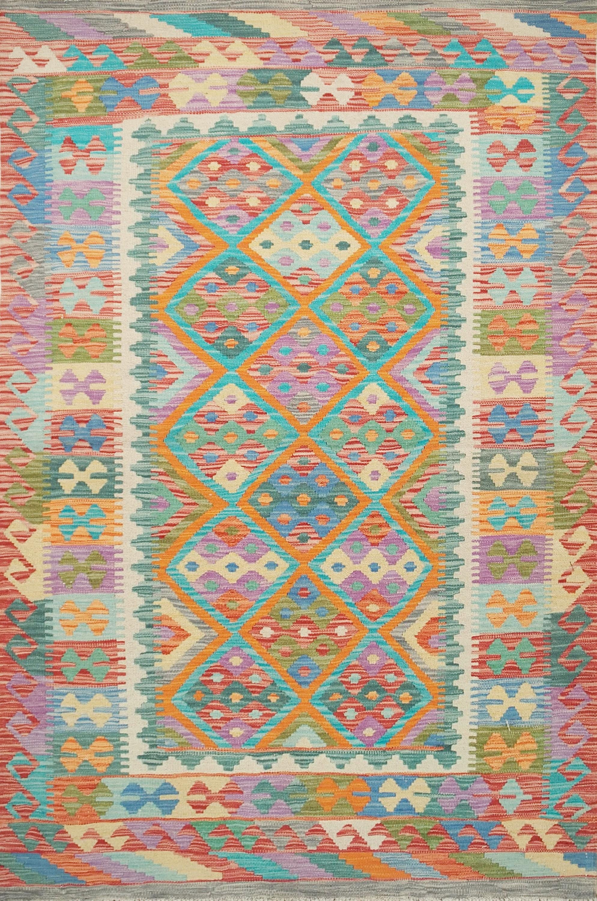 4x6 Ft Tribal Kilim Rug - Flat Weave Scandinavian Style