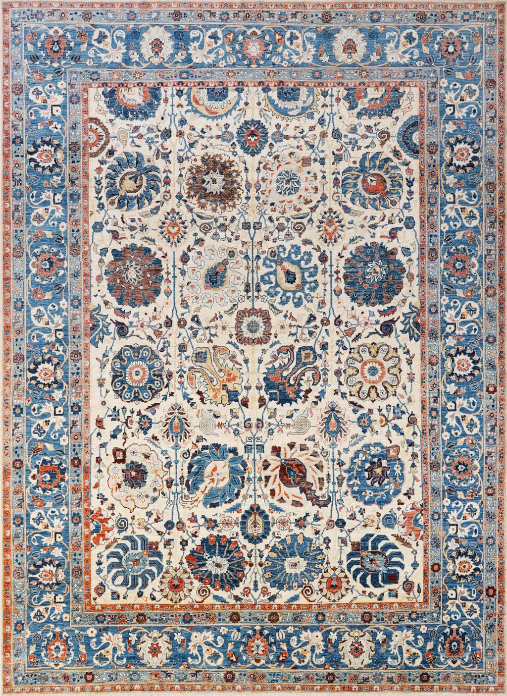 10x14 Ft White & Blue Bidjar Rug - Hand Knotted Oriental Area Rug