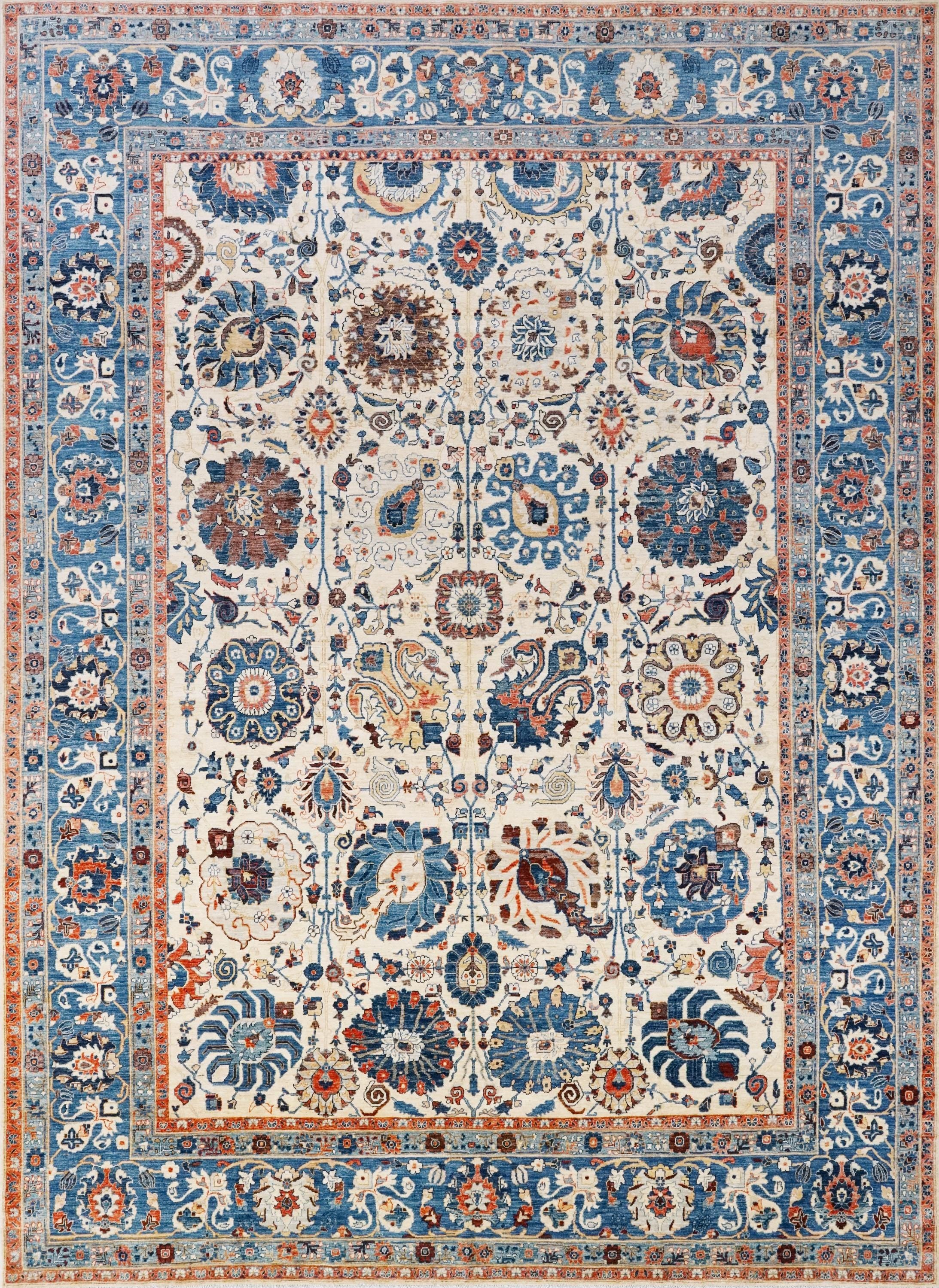 10x14 Ft White & Blue Bidjar Rug - Hand Knotted Oriental Area Rug