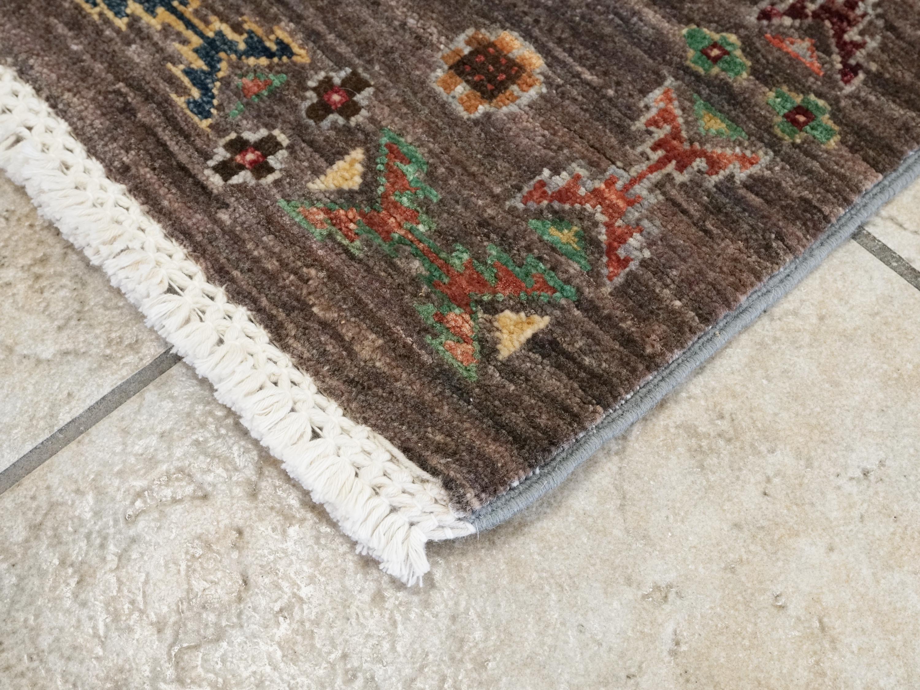 4x5 Ft Brown Ersari Rug - Hand Knotted Oriental Rug - Turkmen Design