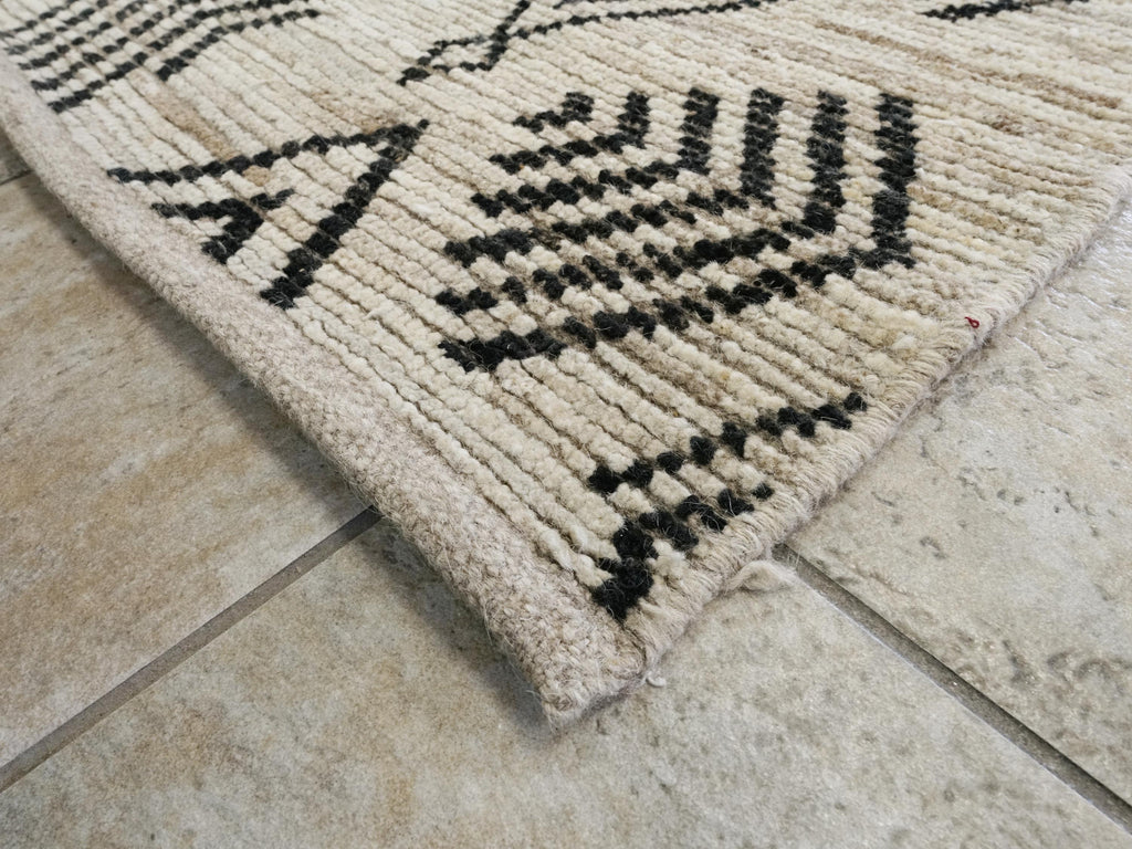 Hand Knotted Beige Moroccan Rug - 7x16 Ft Afghan Wool Runner