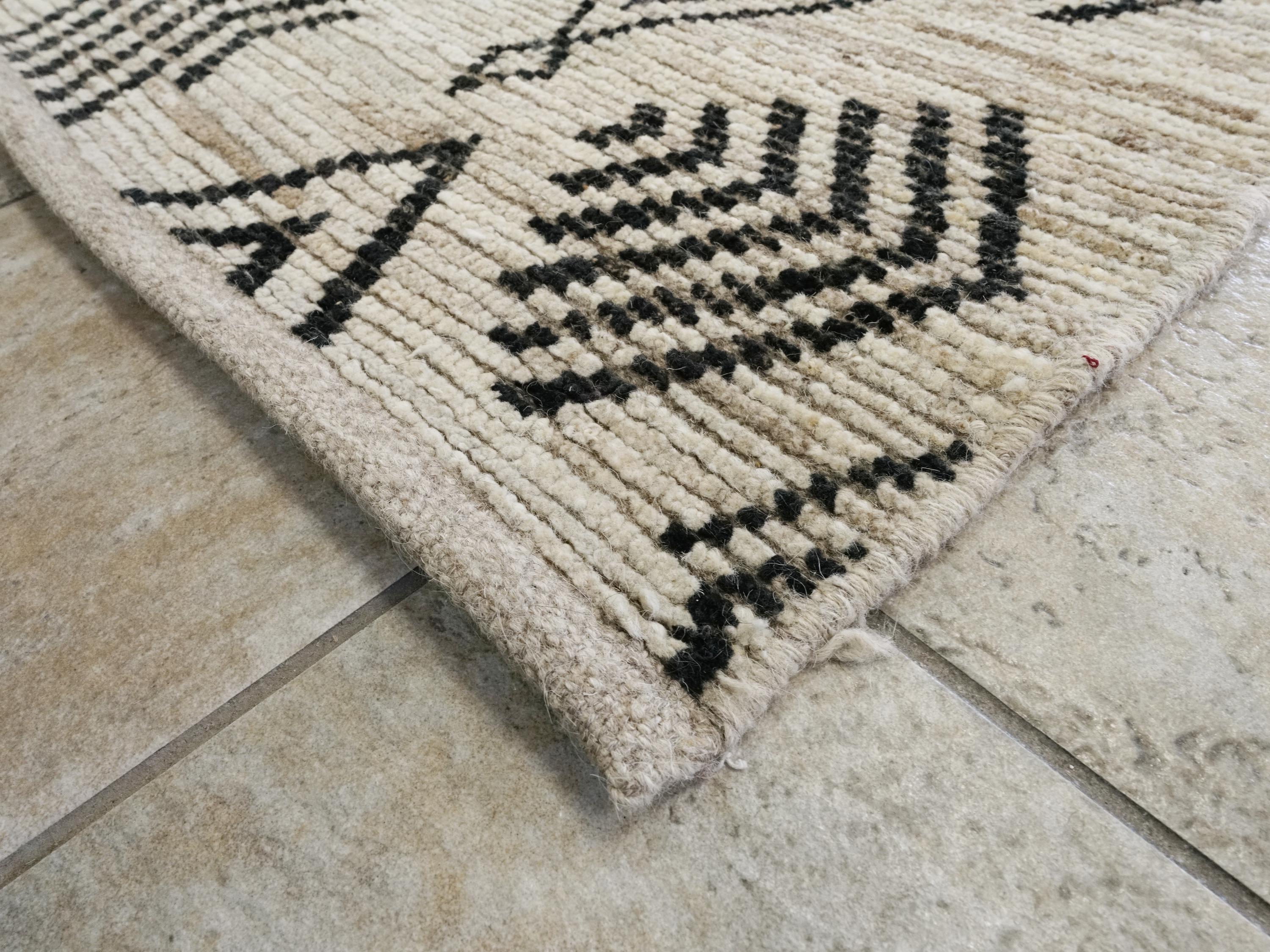 Hand Knotted Beige Moroccan Rug - 7x16 Ft Afghan Wool Runner
