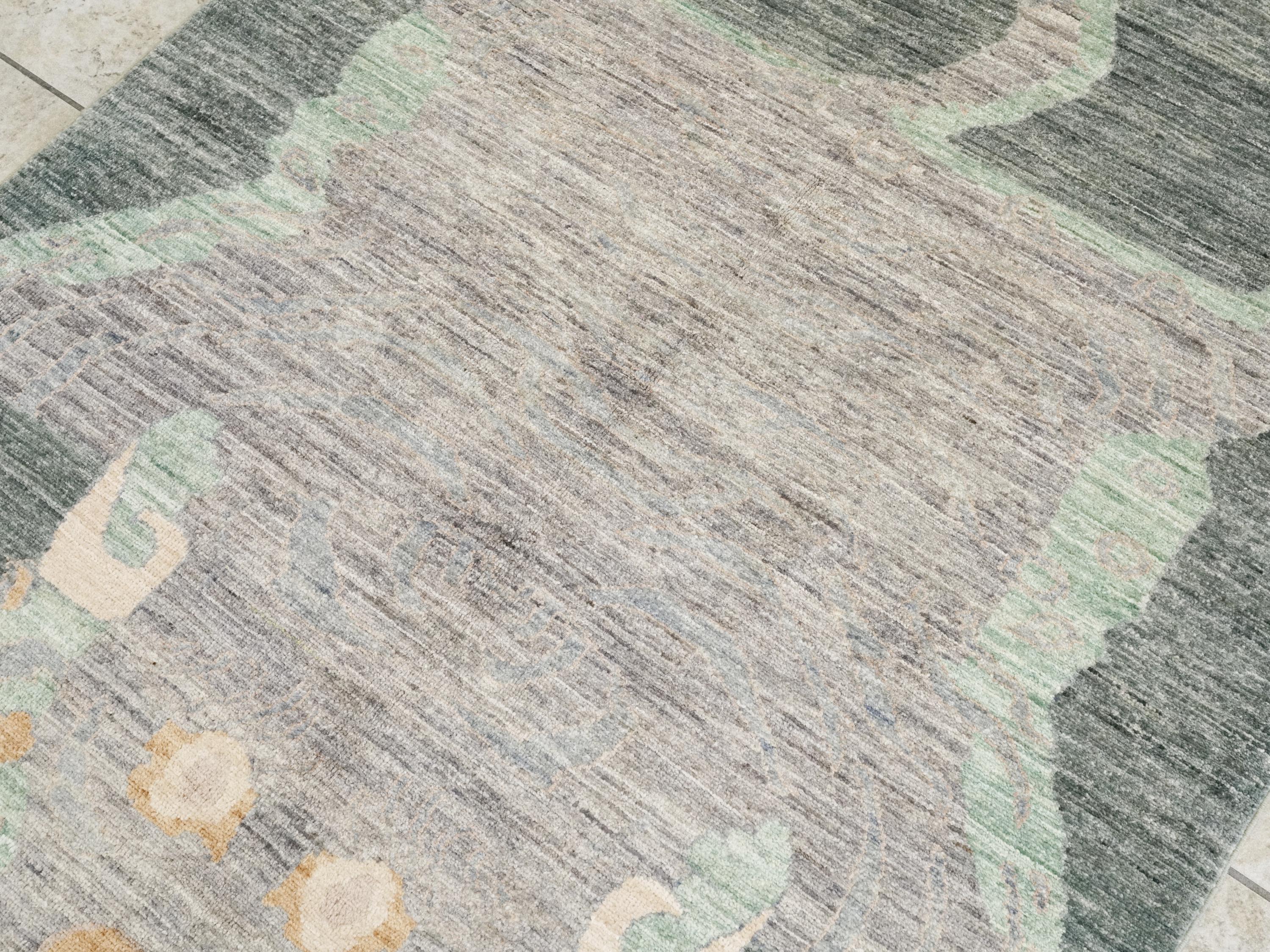 4x6 Ft Green & Gray Wool Tiger Rug - Oriental Area Rug