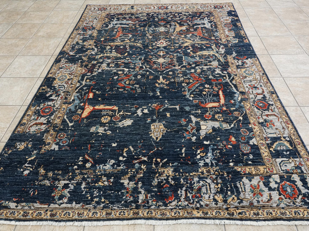 6x9 Ft Blue Serapi Rug - Hand Knotted Afghan Area Rug