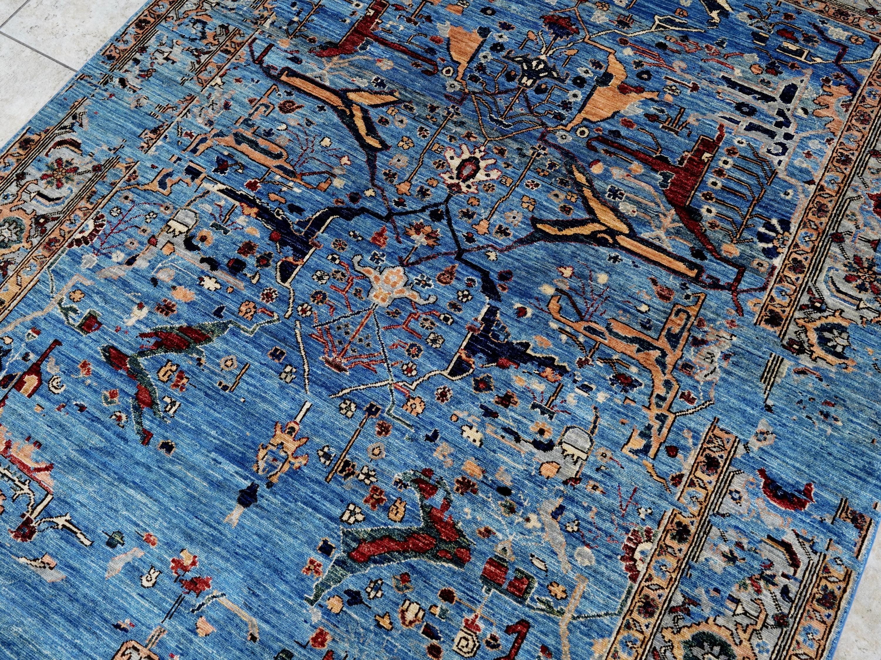 6x9 Ft Blue Serapi Rug - Traditional Wool Rug - Broken Design