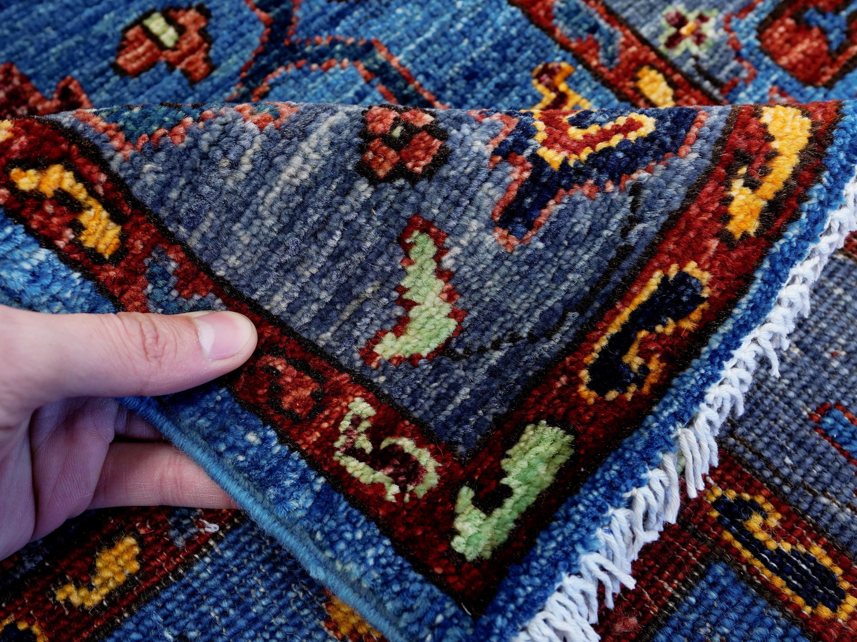 11 Ft Blue Heriz Runner Rug - Hand Knotted Hallway Rug - Persian Design